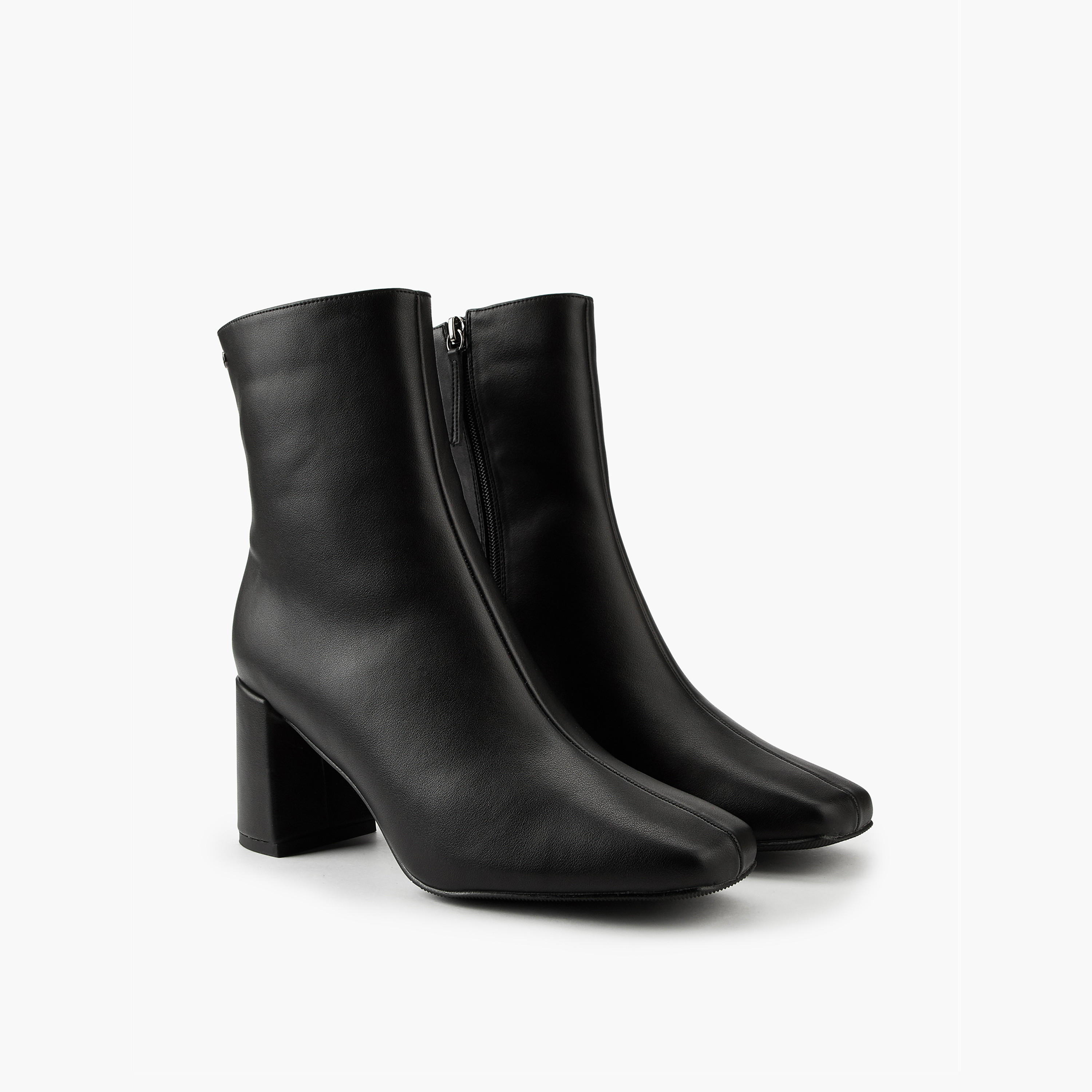 Flora Bella Solid Ankle Boots with Block Heels and Zip Closure-women-shoes-boots-image-3