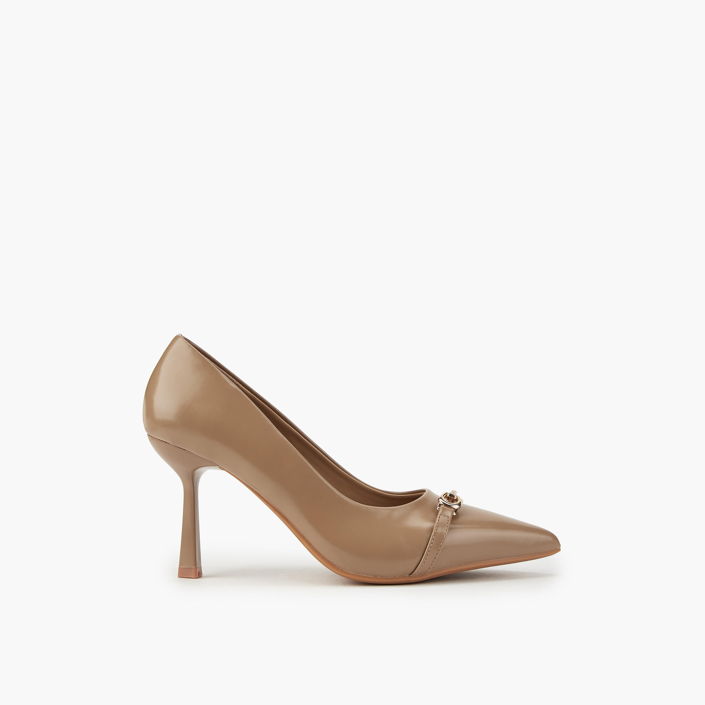 حذاء بومب بمقدمة مدببة وزينة ميتاليك وكعب رفيع من فلورا بيلا-women-shoes-heels-image-2