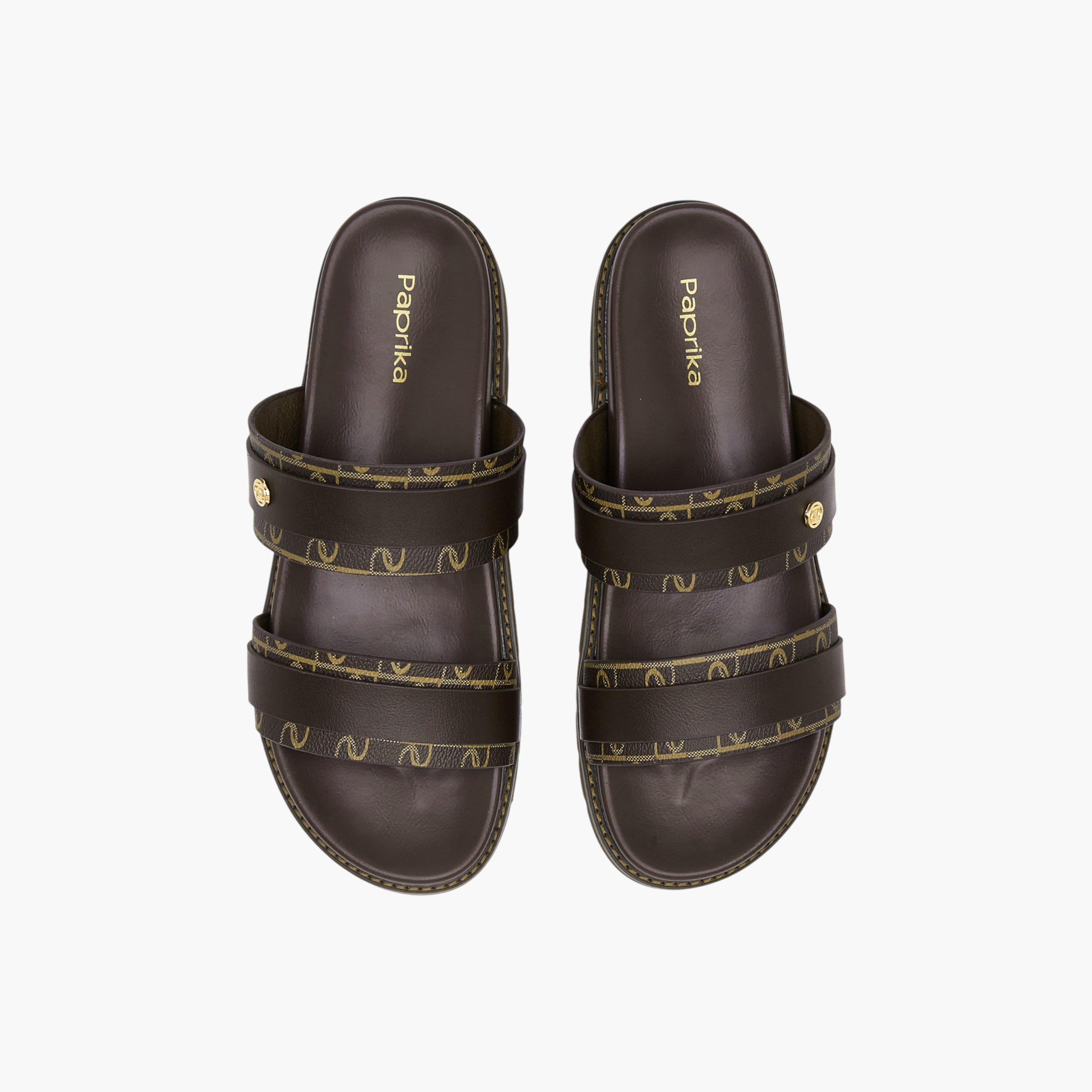 صندل سهل الارتداء بأحزمة متعددة وطبعات مونوجرام من بابريكا-women-shoes-flats-sandals-image-1