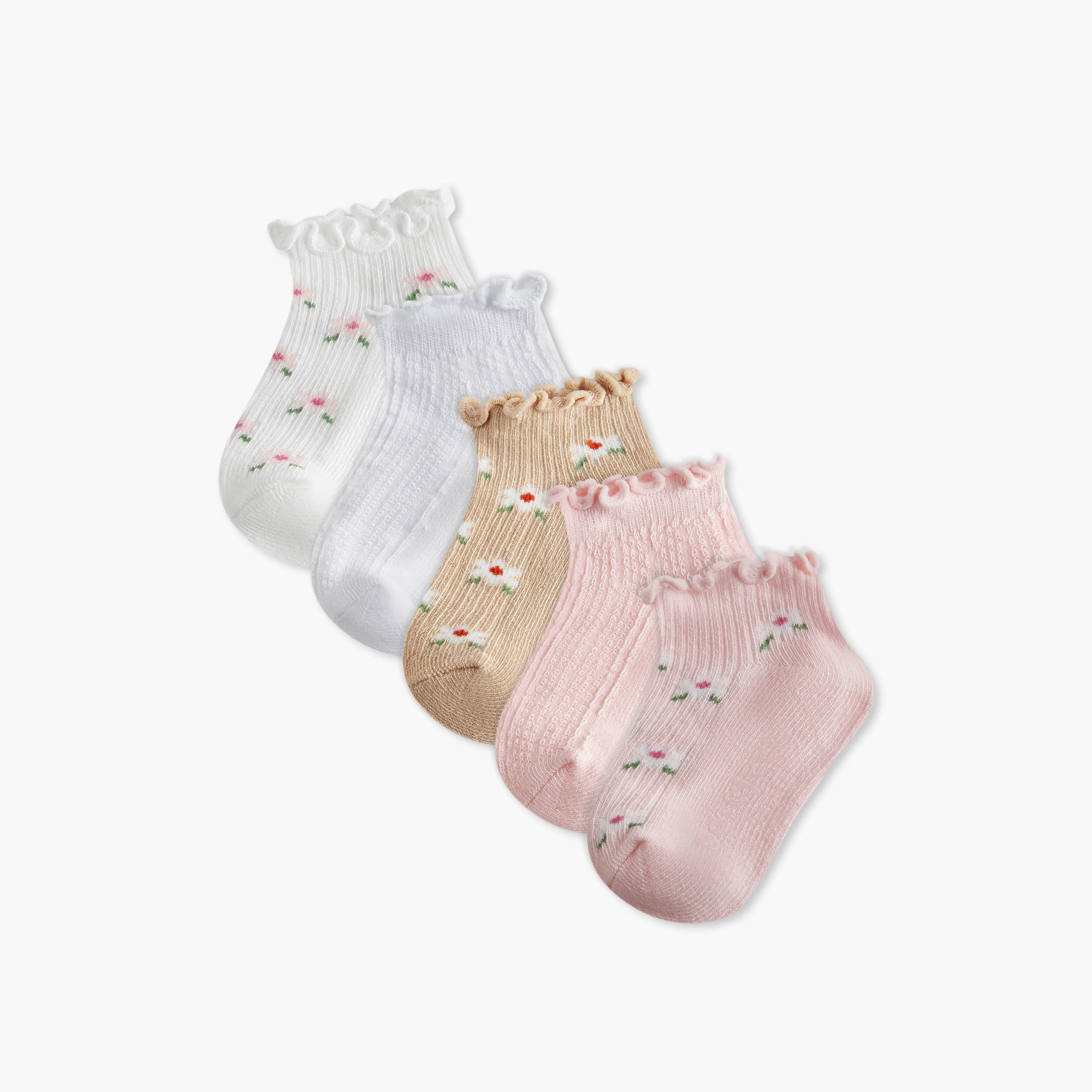 Barefeet Assorted Ankle Length Socks with Scalloped Hem - Set of 5-baby-girls-accessories-socks-image-1