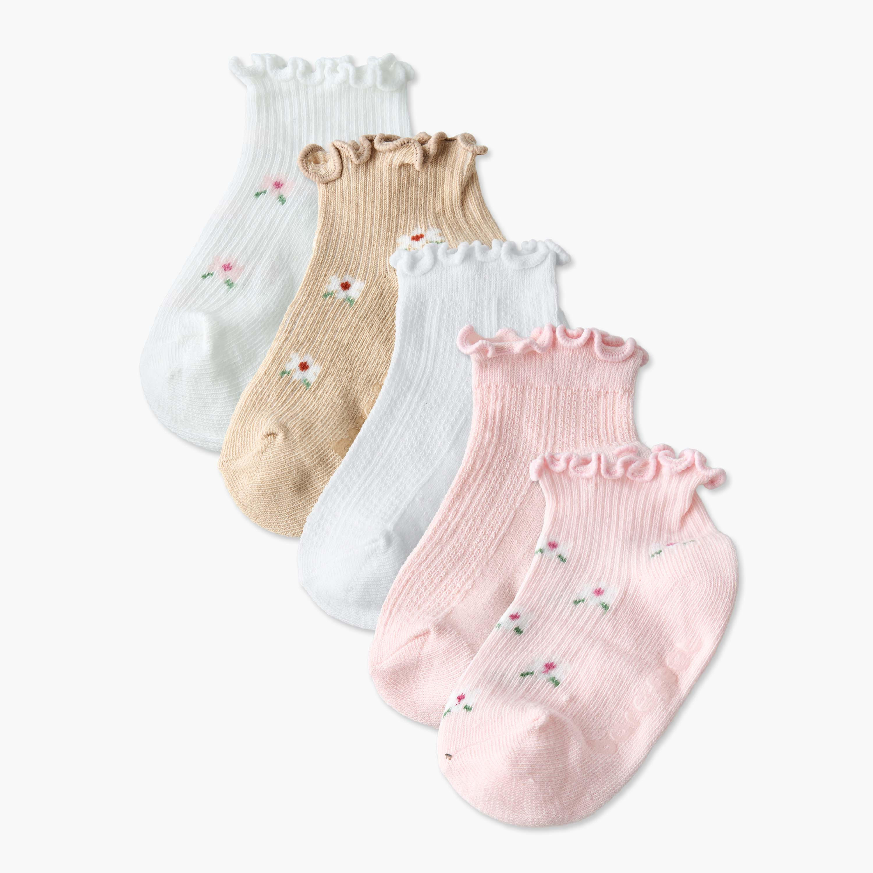 طقم جوارب متنوعة 5 أزواج بطول الكاحل وبحافة مموجة من بيرفيت-baby-girls-accessories-socks-image-1