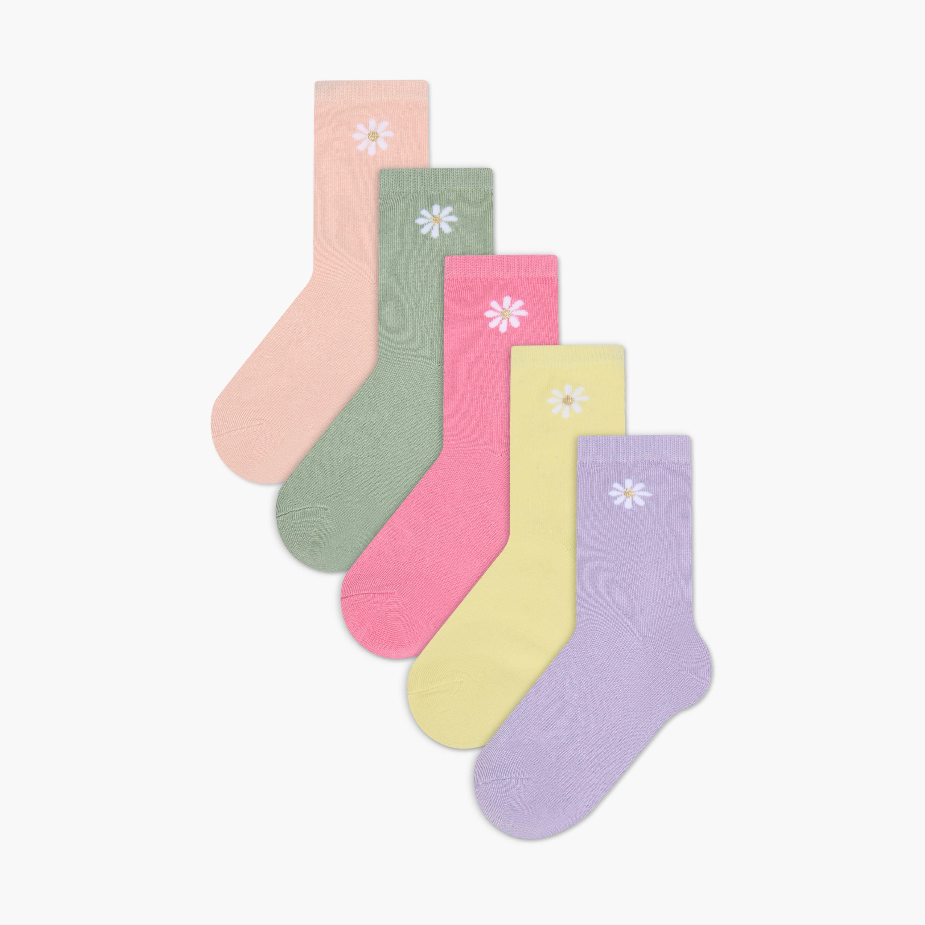 Little Missy Floral Print Crew Lenght Socks - Set of 5-girls-accessories-socks-image-1