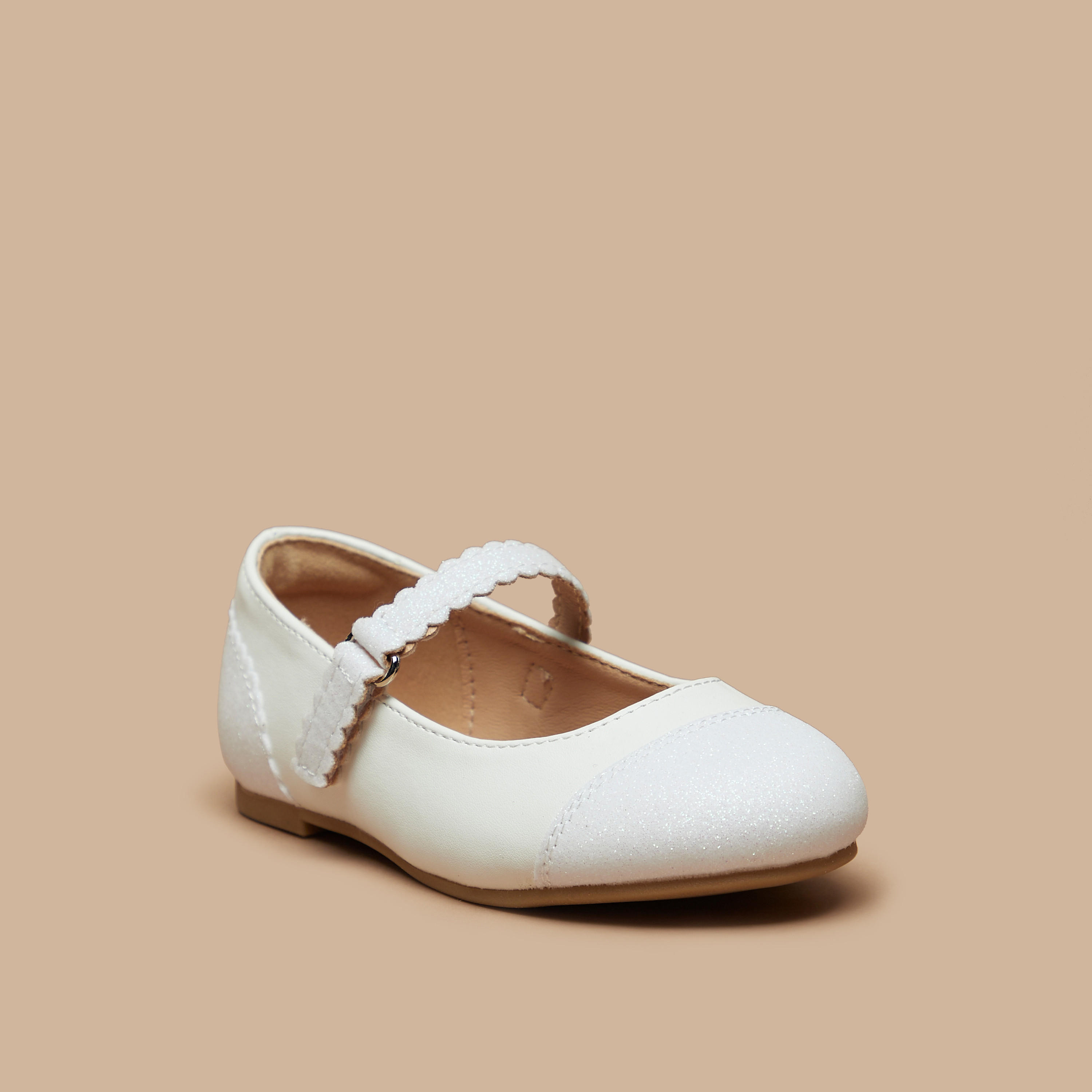 Juniors Textured Ballerina Shoes with Hook and Loop Closure-girls-shoes-maryjanes-image-1