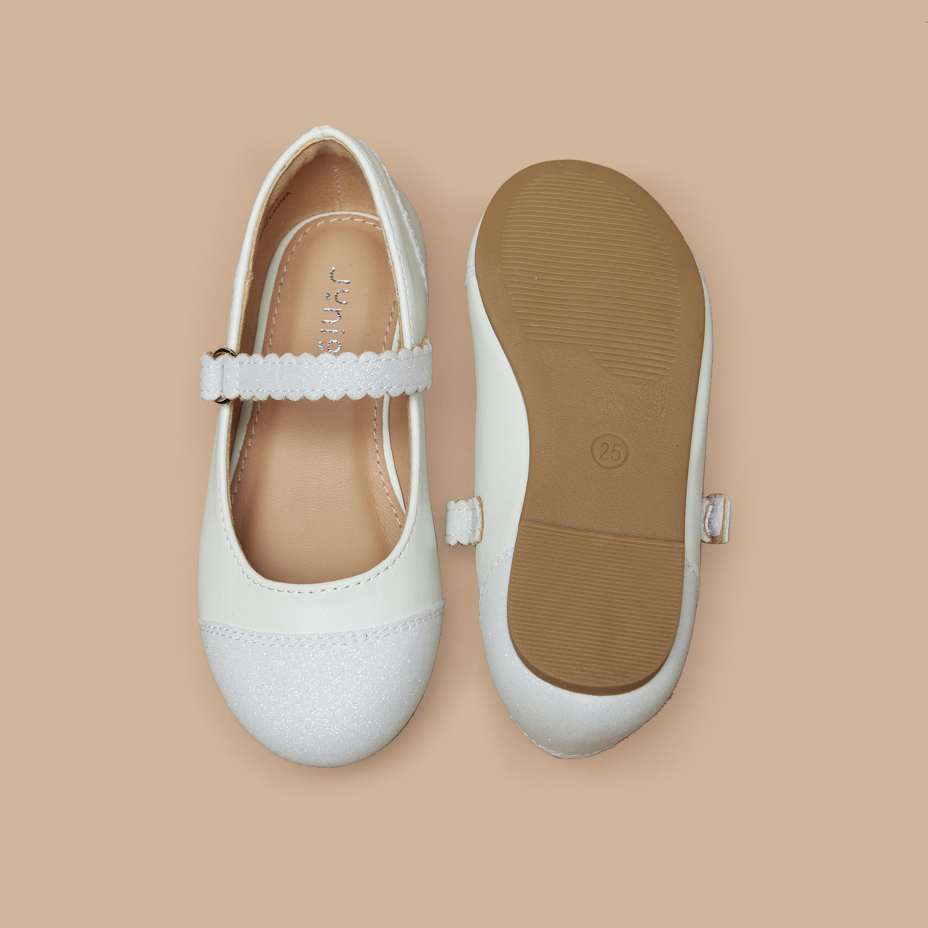 Juniors Textured Ballerina Shoes with Hook and Loop Closure-girls-shoes-maryjanes-image-4