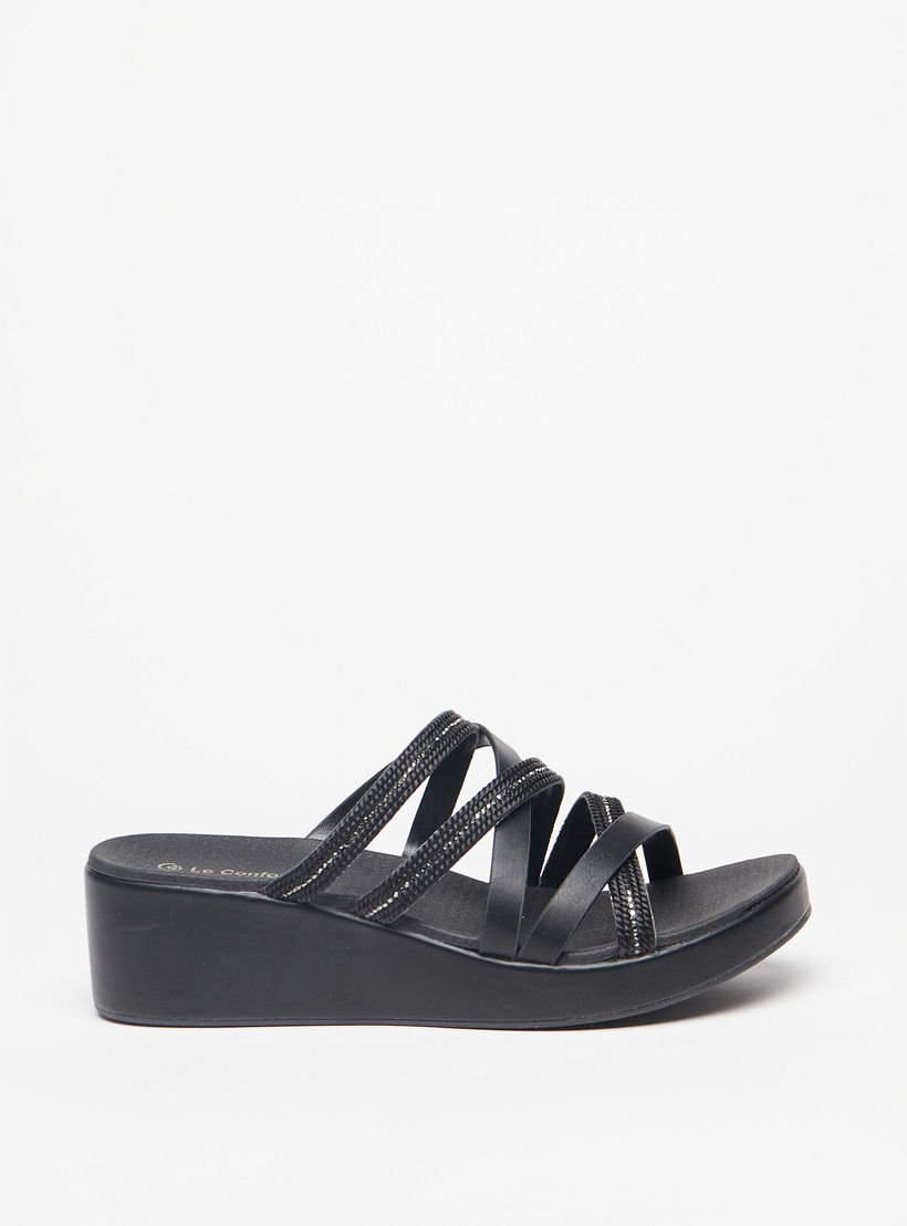Le Confort Embellished Strappy Slip-On Sandals with Wedge Heels-women-shoes-heels-image-3