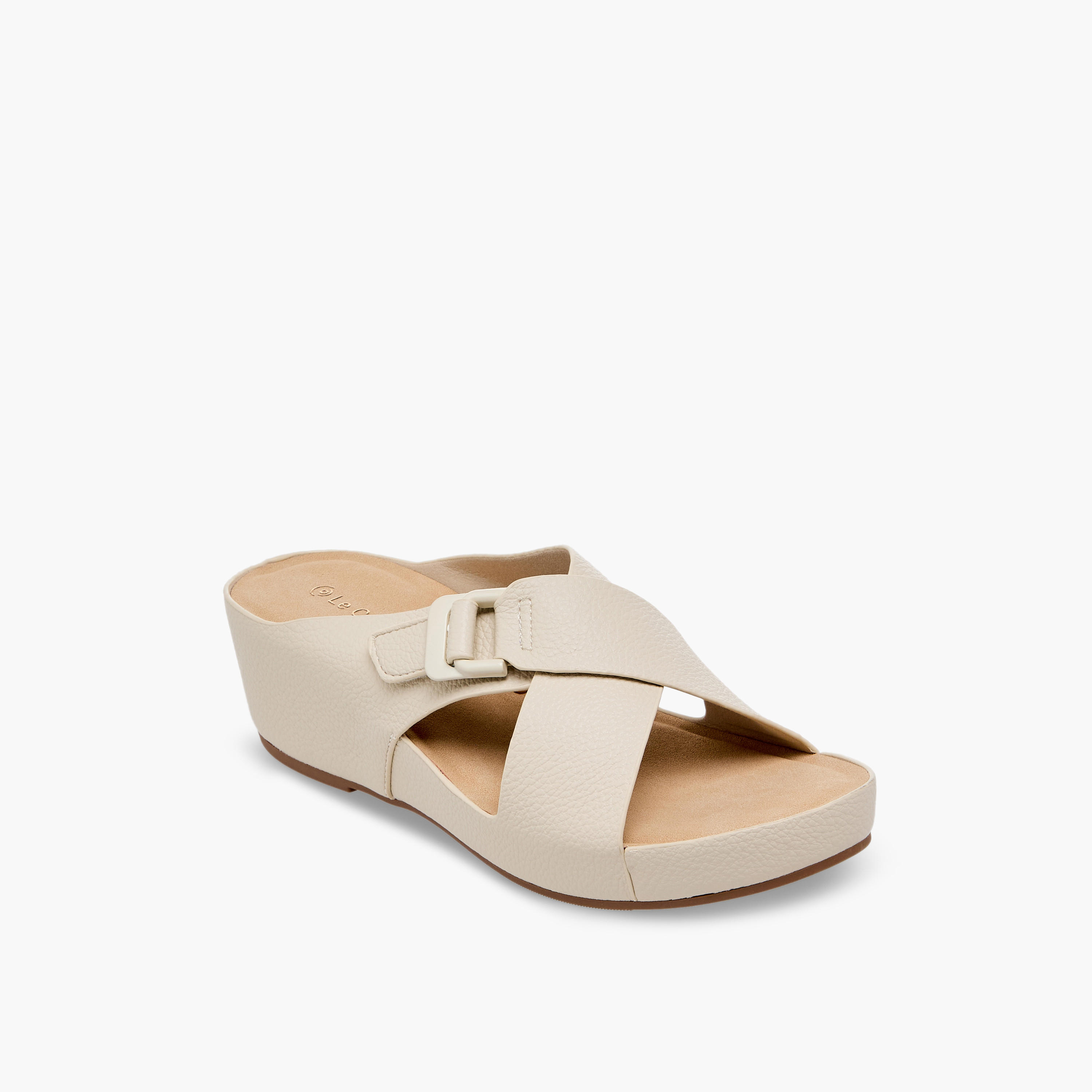 Le Confort Women Textured Cross Strap Wedge Sandals-women-shoes-sandals-heeled-image-2