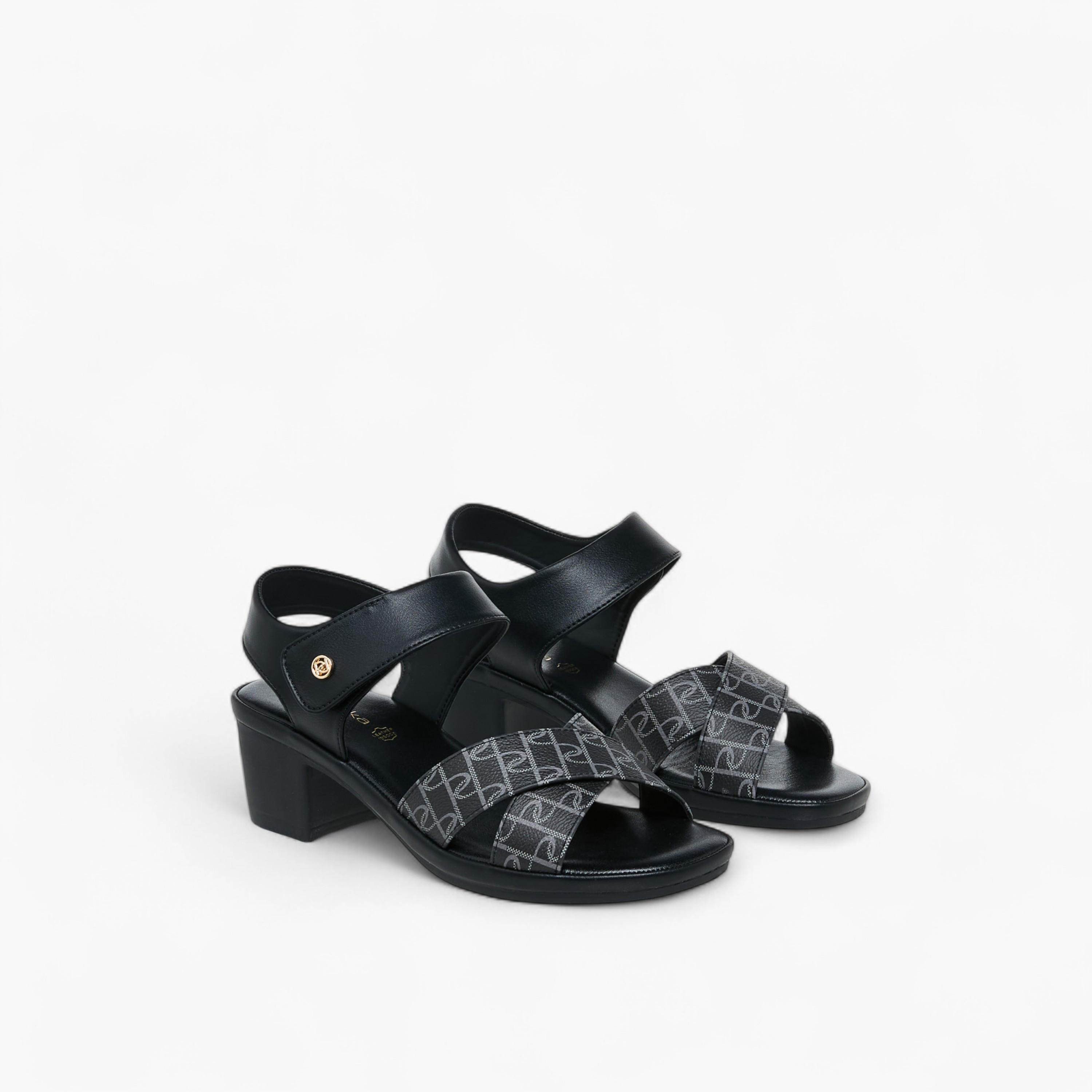 Paprika Monogram Print Sandals with Block Heels-women-shoes-sandals-heeled-image-1
