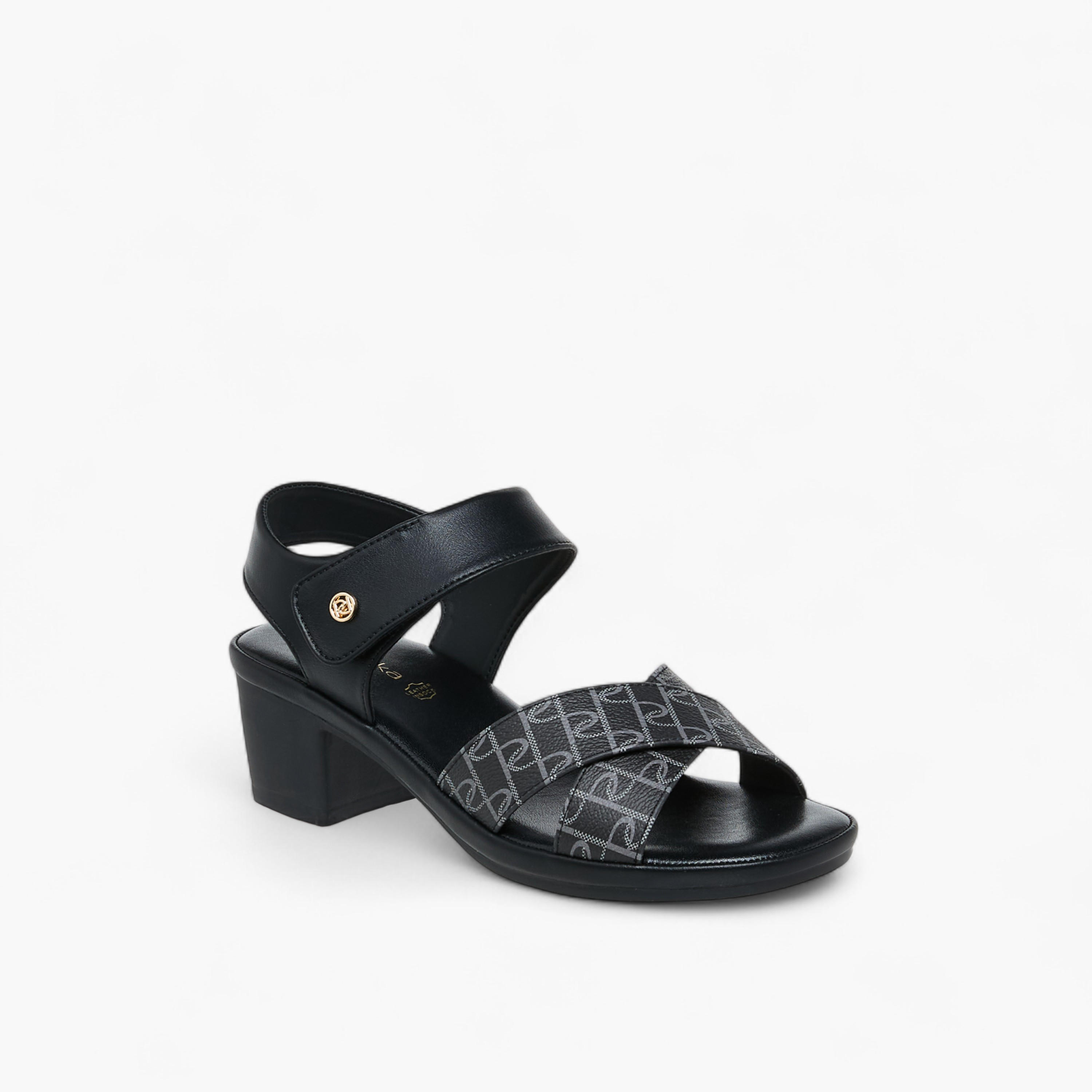 Paprika Monogram Print Sandals with Block Heels-women-shoes-sandals-heeled-image-2