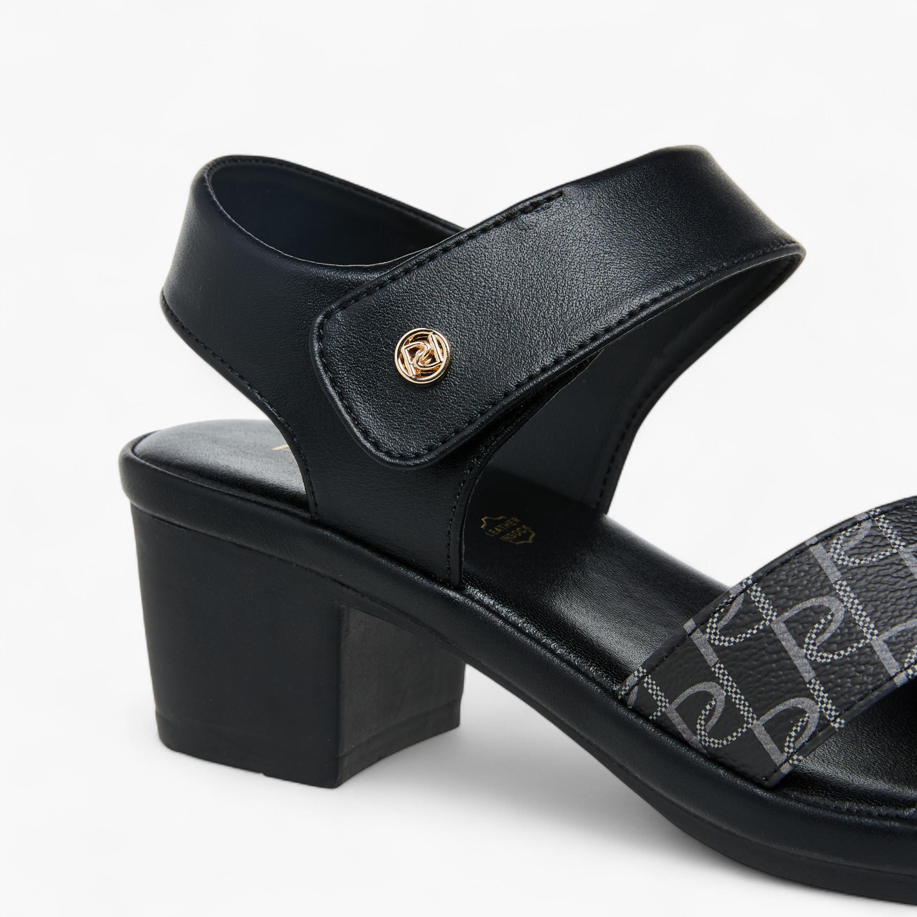 Paprika Monogram Print Sandals with Block Heels-women-shoes-sandals-heeled-image-6