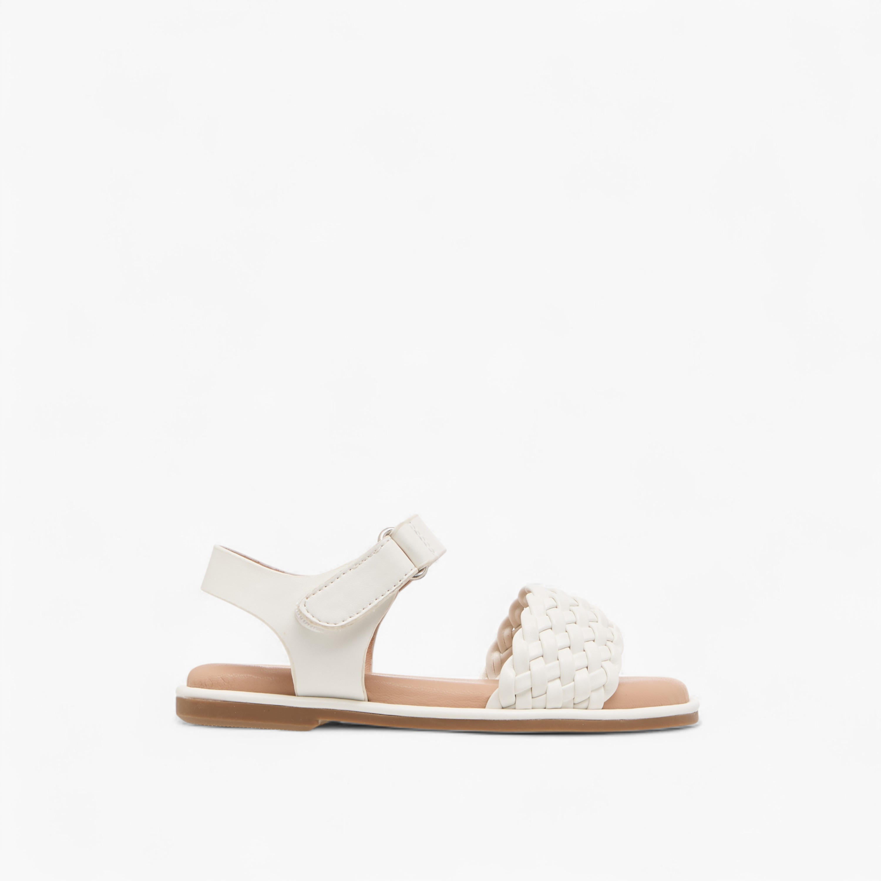 Juniors Weave Detail Sandals with Hook and Loop Closure-girls-shoes-sandals-image-2