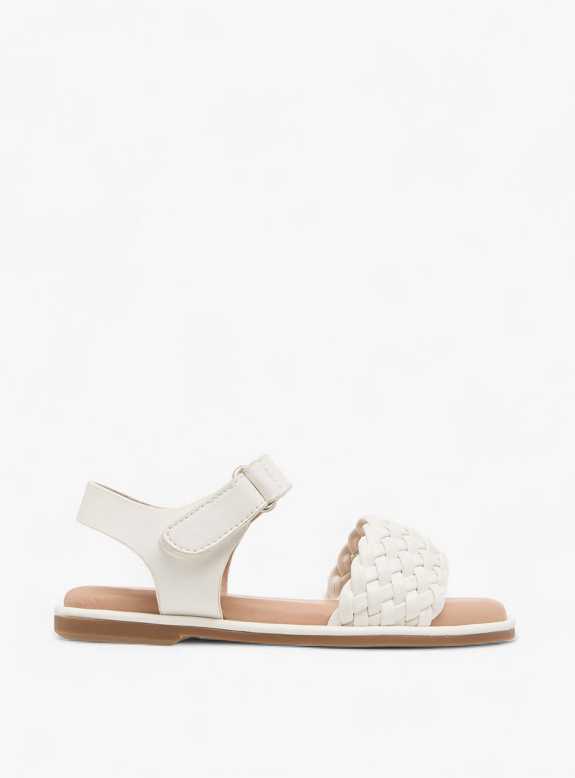 Juniors Weave Detail Sandals with Hook and Loop Closure-girls-shoes-sandals-image-2