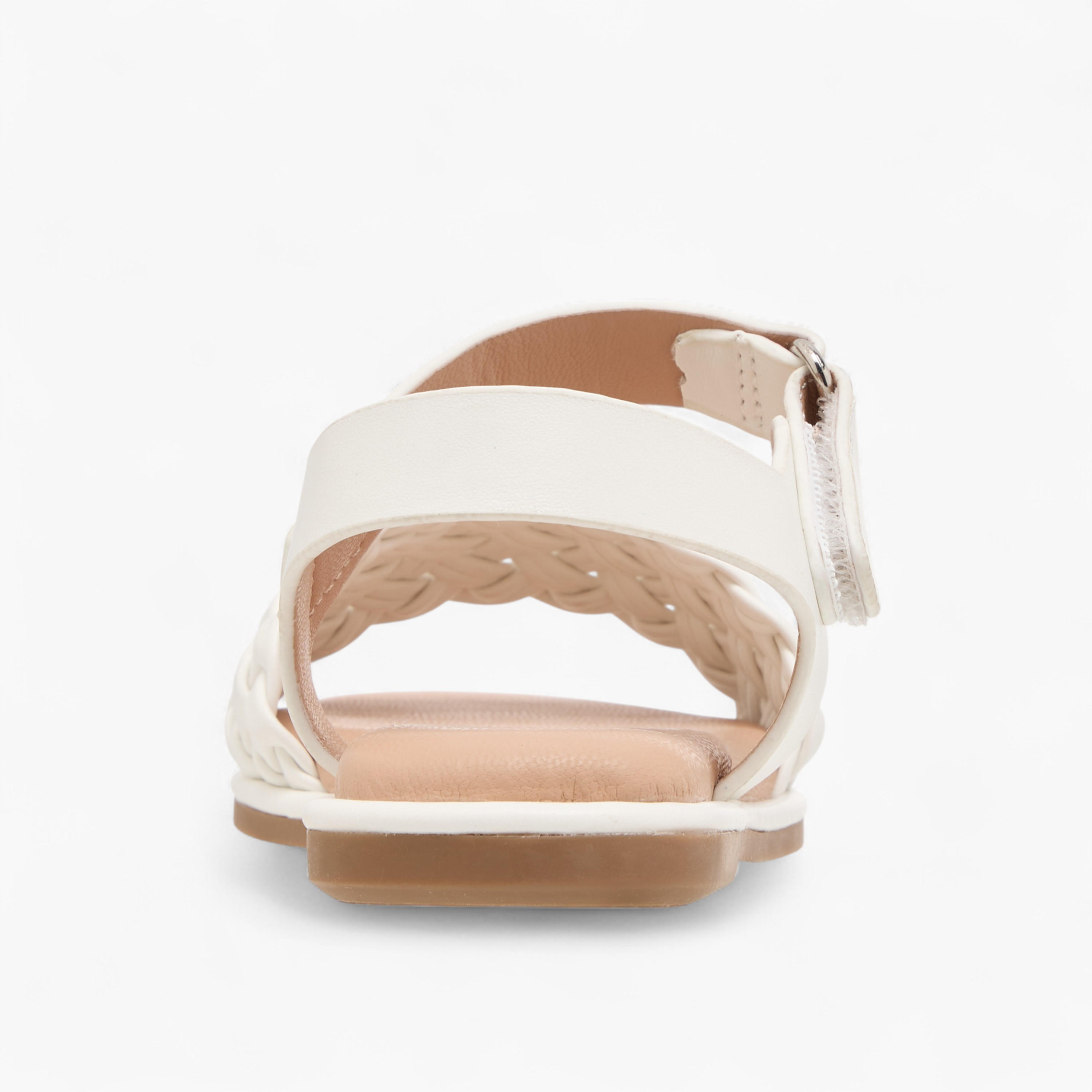Juniors Weave Detail Sandals with Hook and Loop Closure-girls-shoes-sandals-image-4
