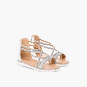 Juniors Embellished Strappy Sandals with Zip Closure-girls-shoes-image-1