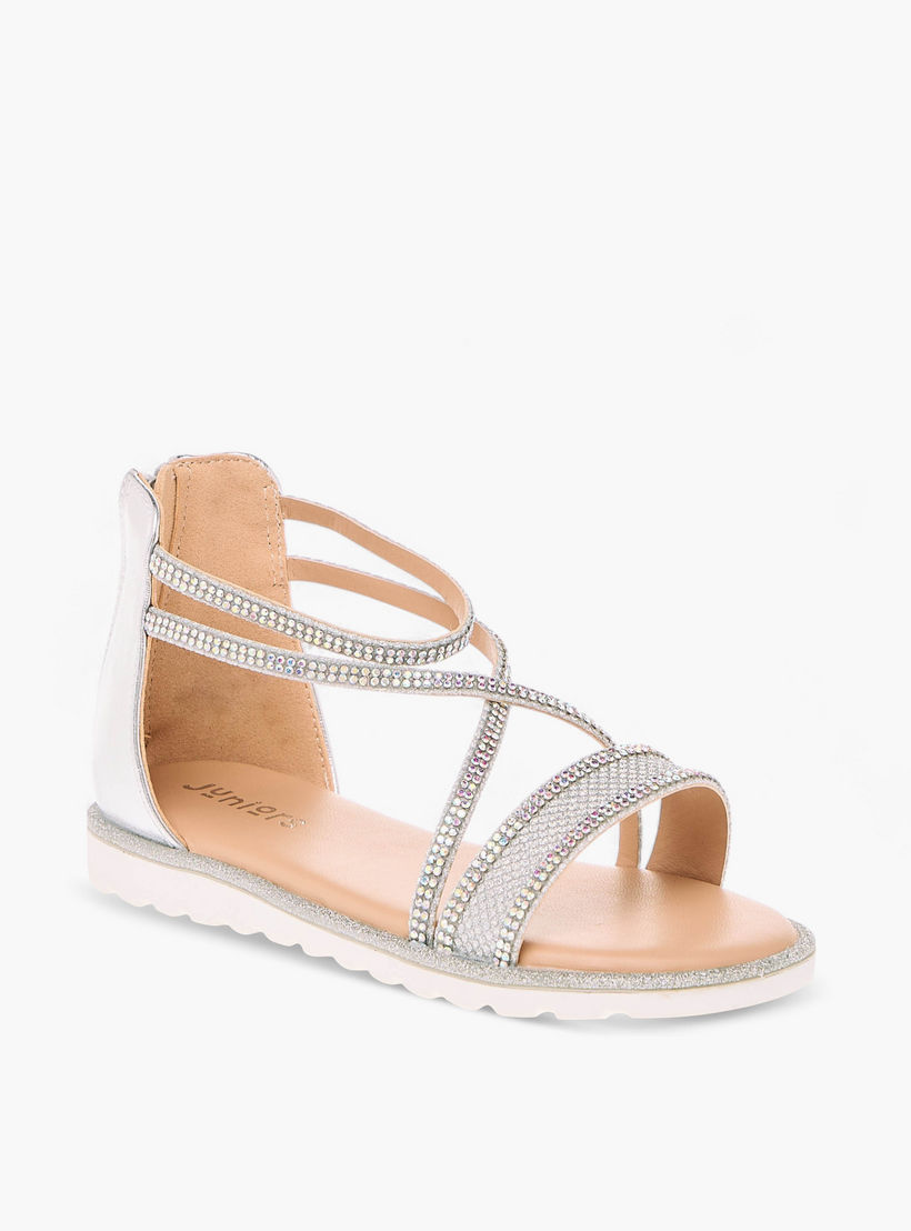 صندل مزين بأحزمة متعددة وسحاب إغلاق من جونيورز-girls-shoes-sandals-image-2