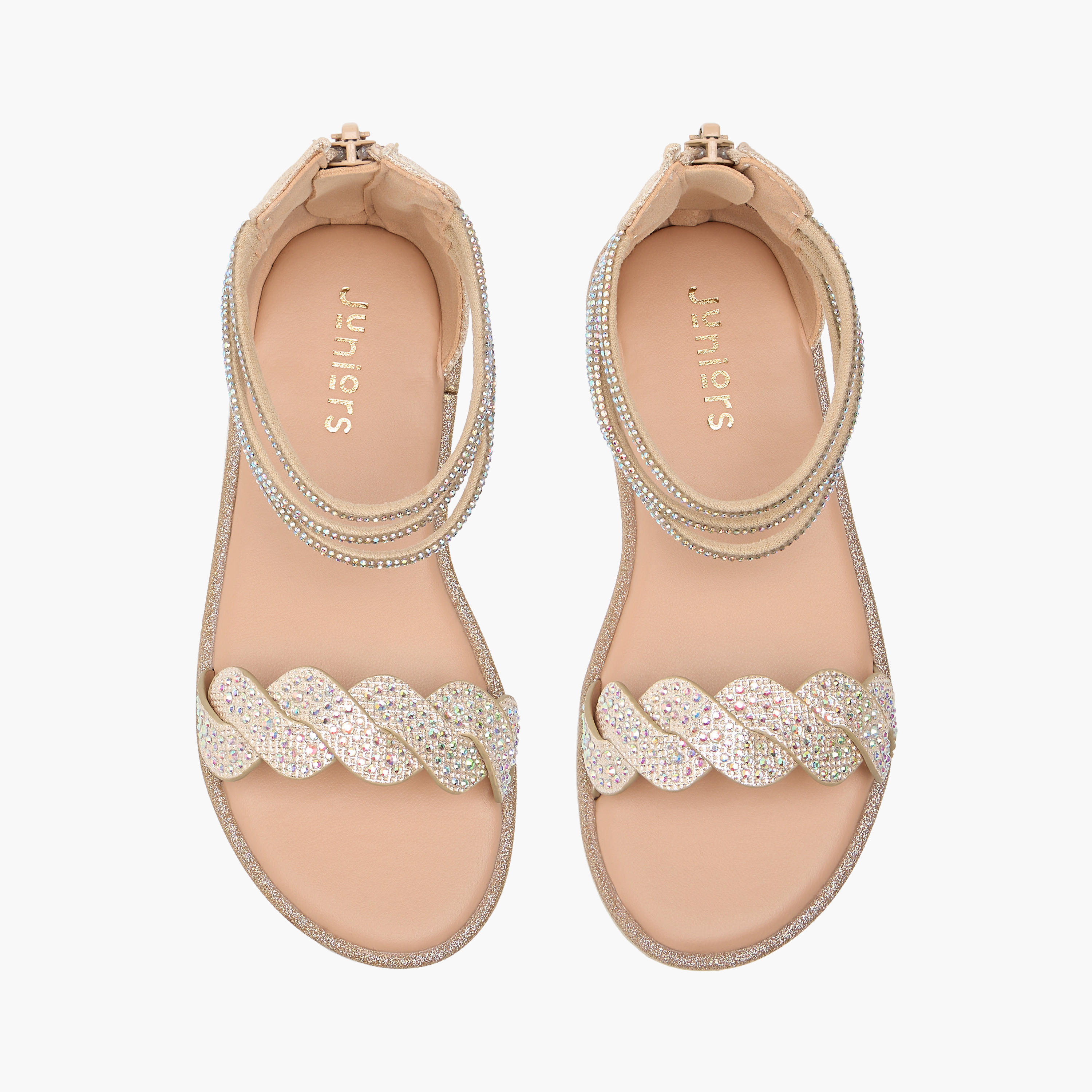 Juniors Embellished Ankle Strap Sandals with Zip Closure-girls-shoes-sandals-image-1