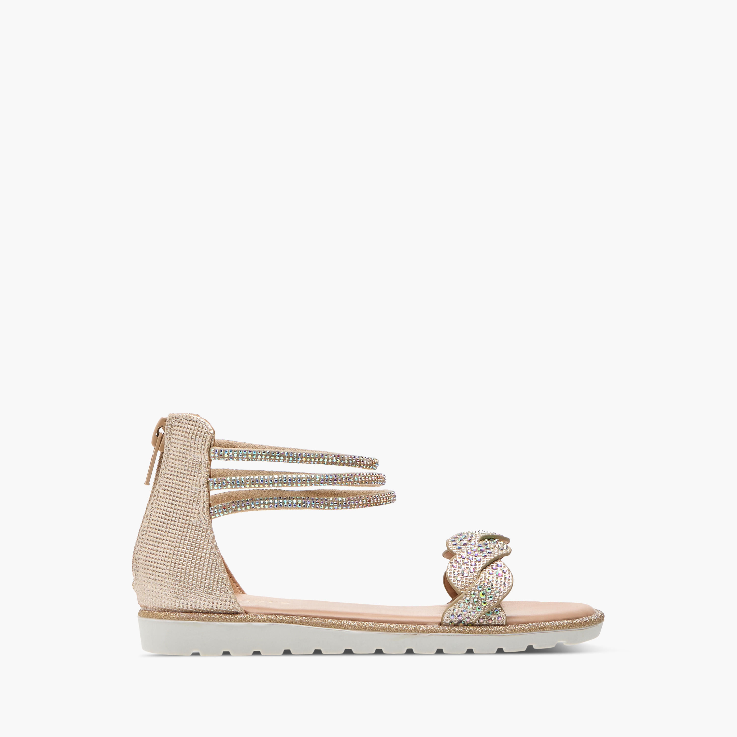 Juniors Embellished Ankle Strap Sandals with Zip Closure-girls-shoes-sandals-image-2