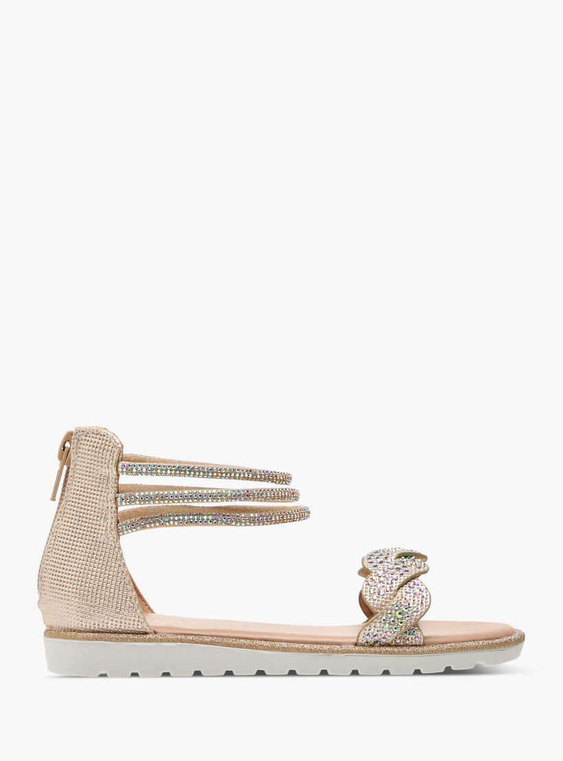 Juniors Embellished Ankle Strap Sandals with Zip Closure-girls-shoes-sandals-image-2