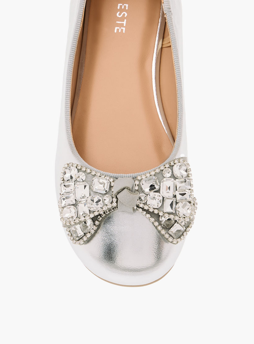 Celeste Girls' Embellished Bow Applique Ballerina Shoes-girls-shoes-ballerinas-image-4