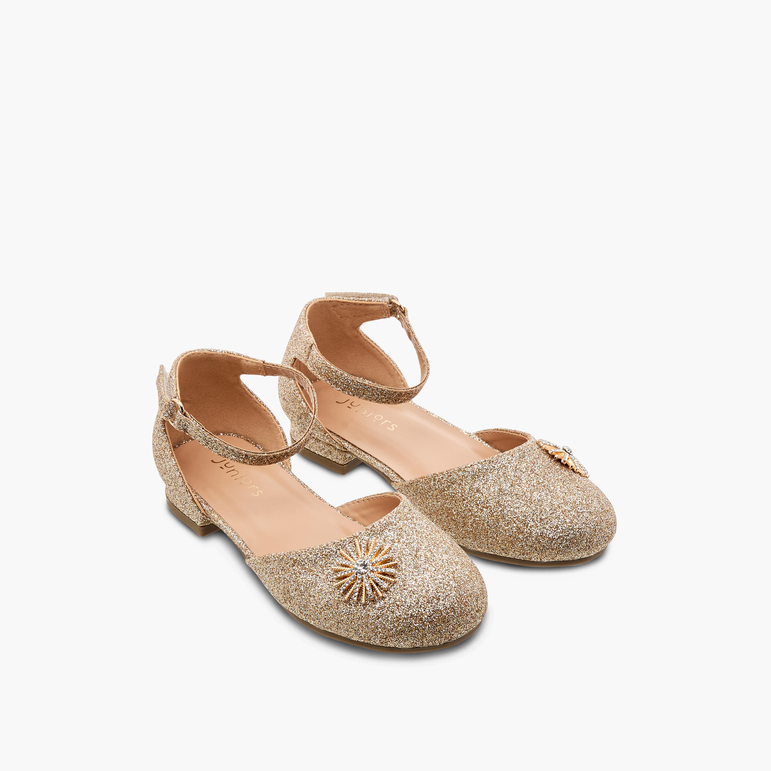 Juniors Embellished Ballerina Shoes with Hook and Loop Closure-girls-shoes-sandals-image-1