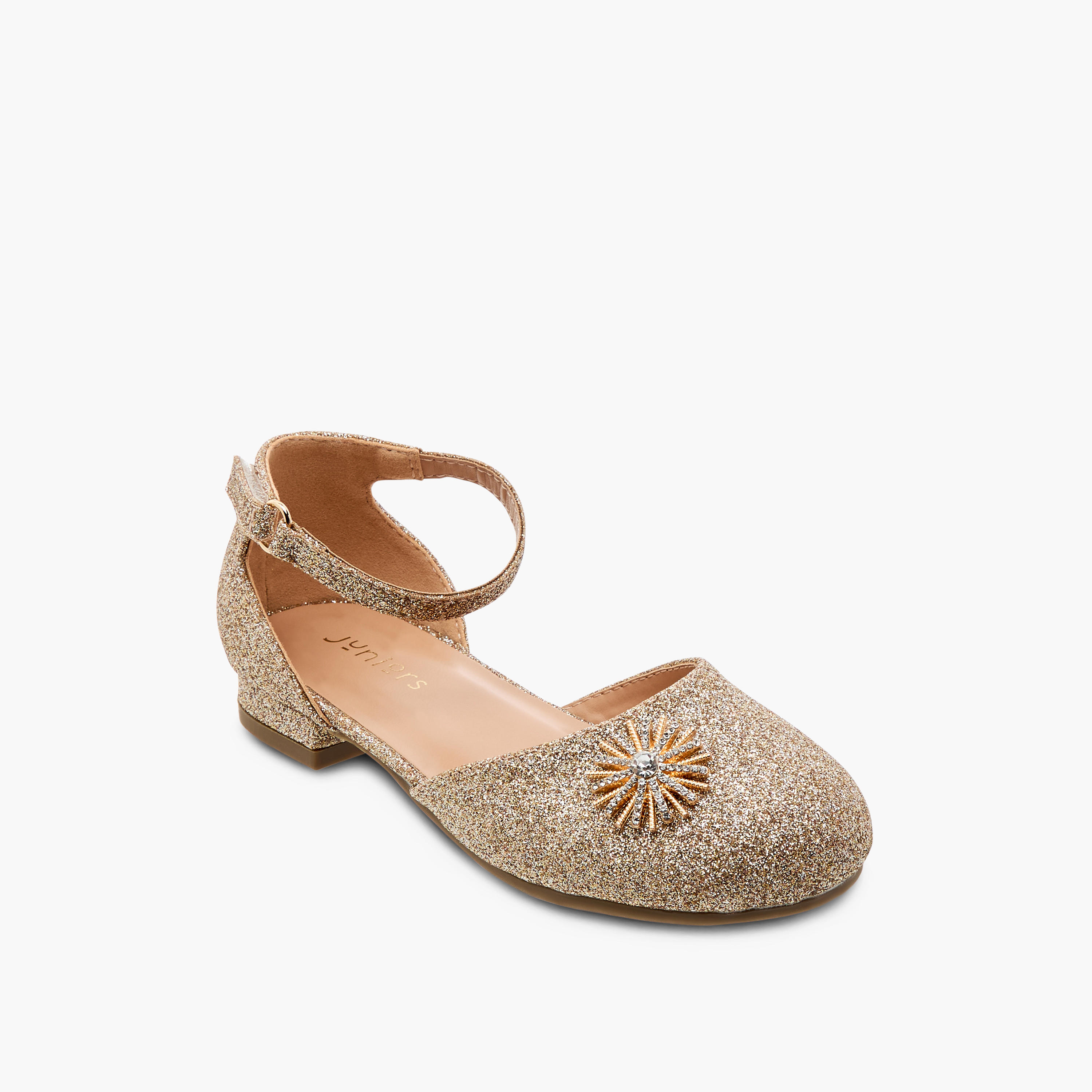 Juniors Embellished Ballerina Shoes with Hook and Loop Closure-girls-shoes-sandals-image-2
