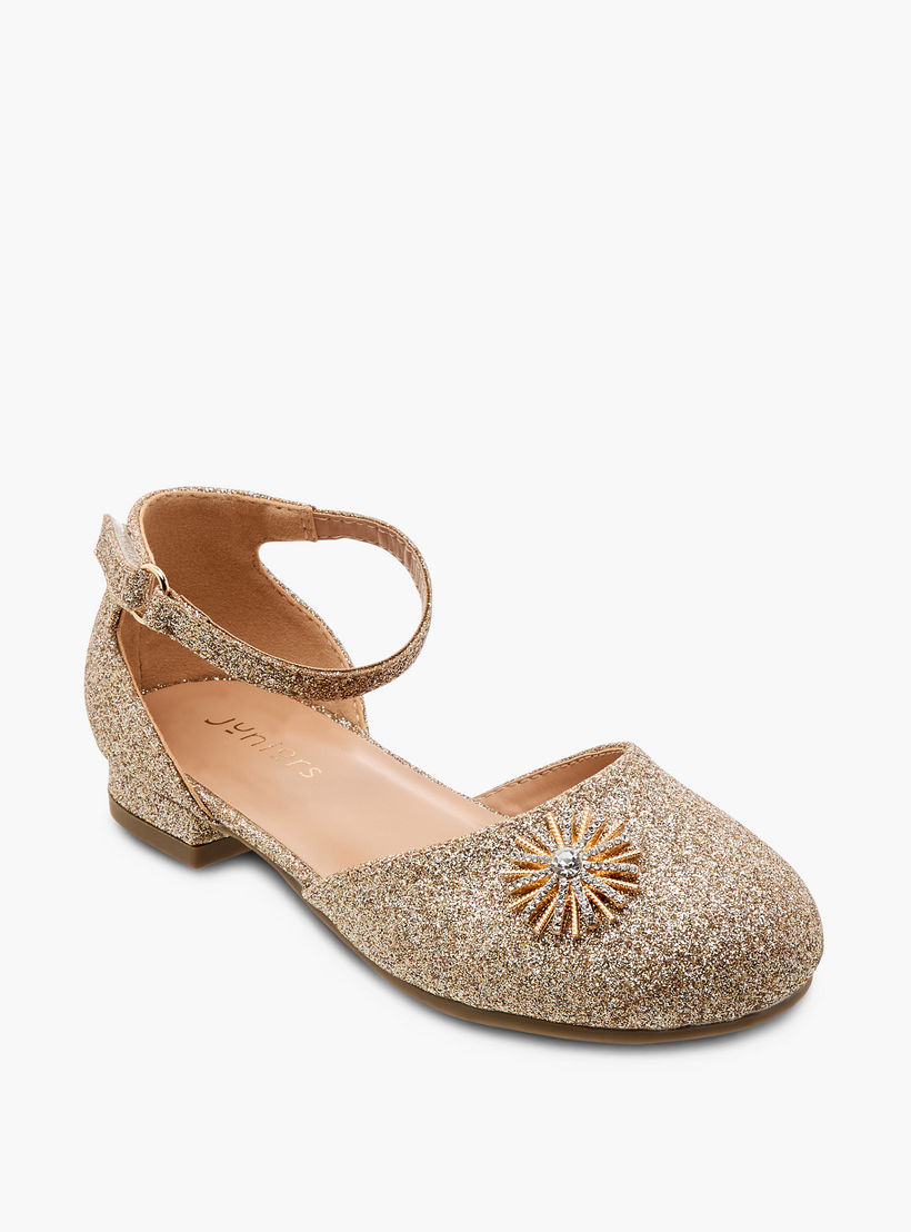 Juniors Embellished Ballerina Shoes with Hook and Loop Closure-girls-shoes-sandals-image-2