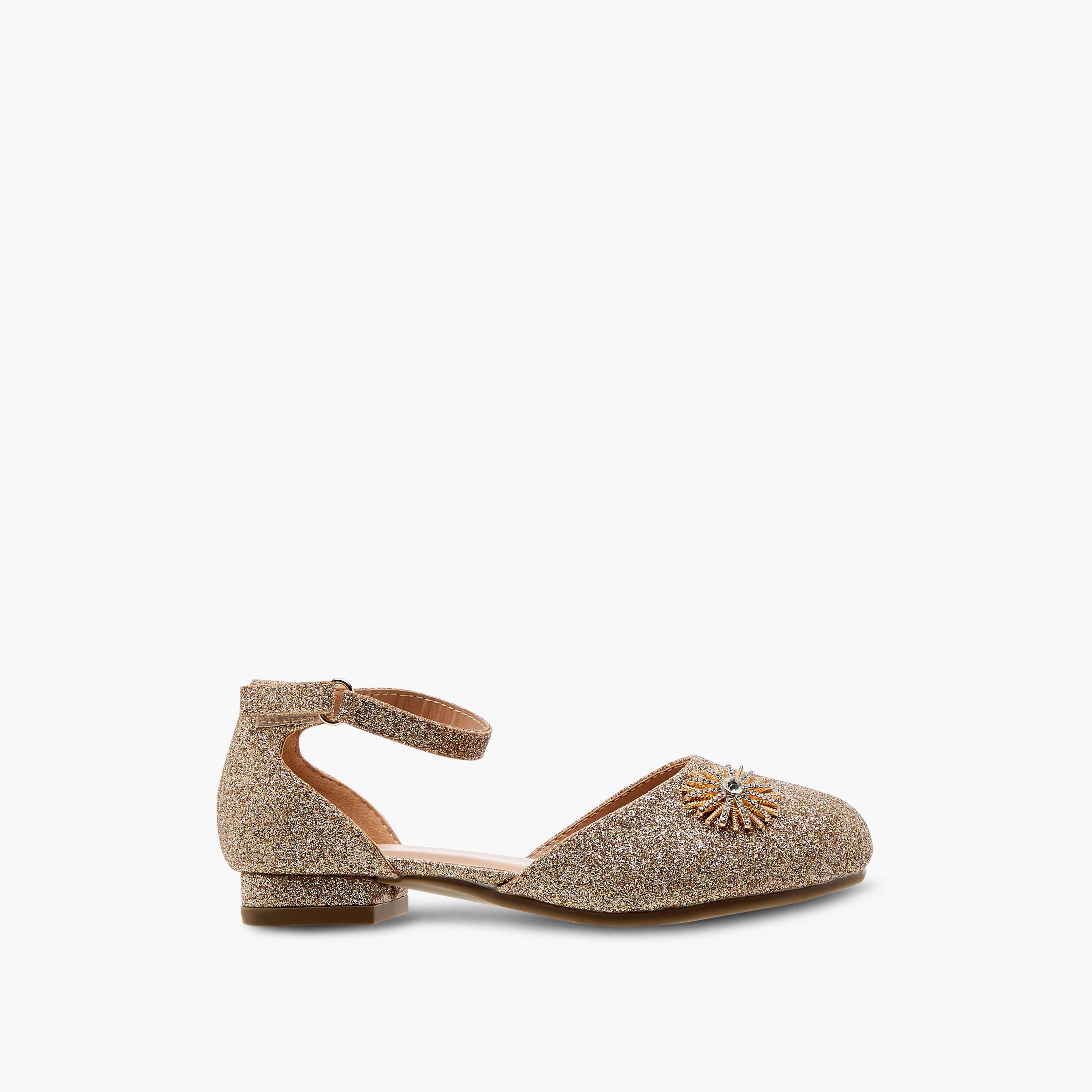 Juniors Embellished Ballerina Shoes with Hook and Loop Closure-girls-shoes-sandals-image-3
