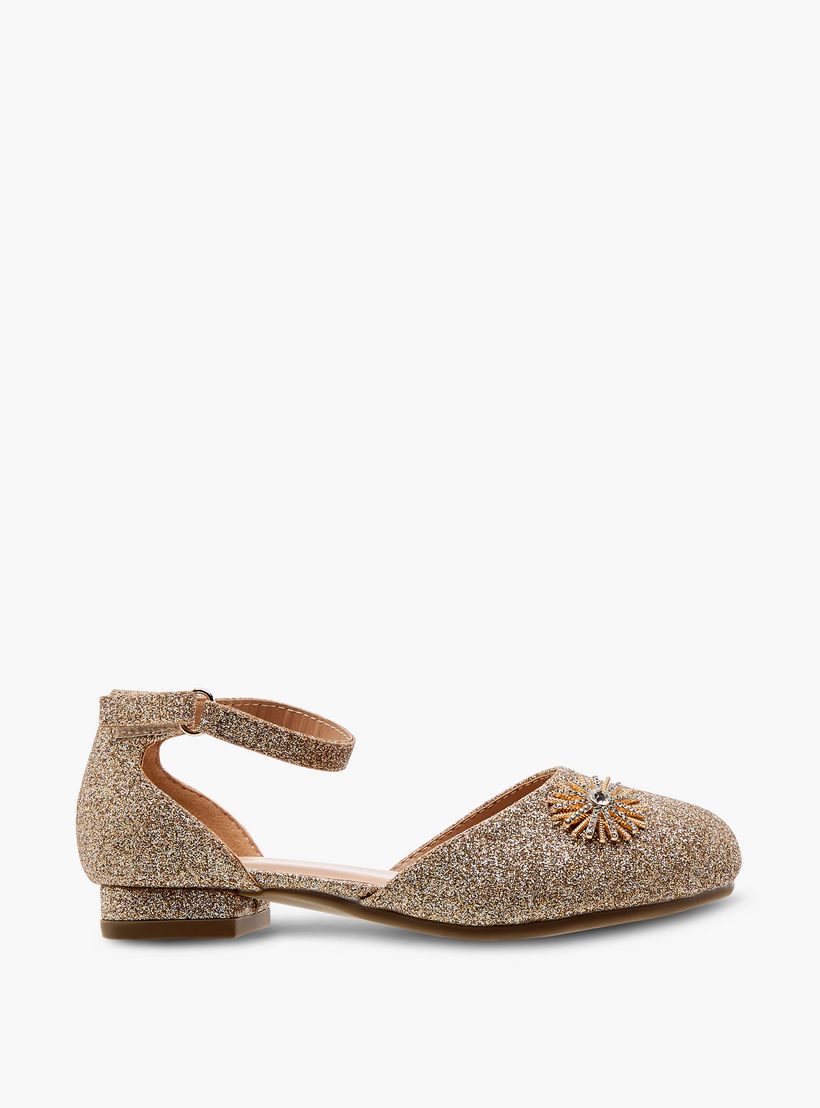 Juniors Embellished Ballerina Shoes with Hook and Loop Closure-girls-shoes-sandals-image-3