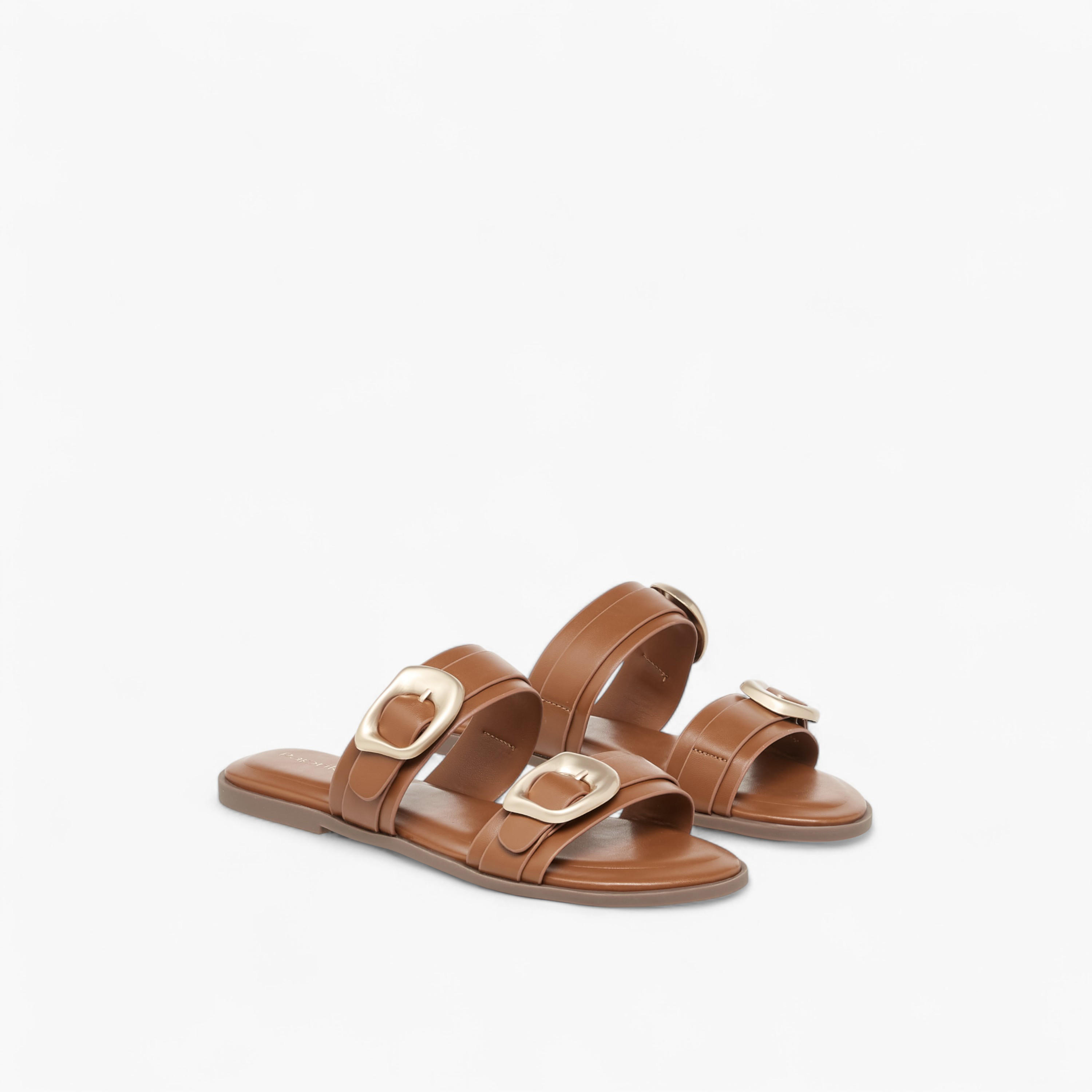 Paprika Solid Open Toe Sandals with Buckle Accent-women-shoes-flats-sandals-image-1