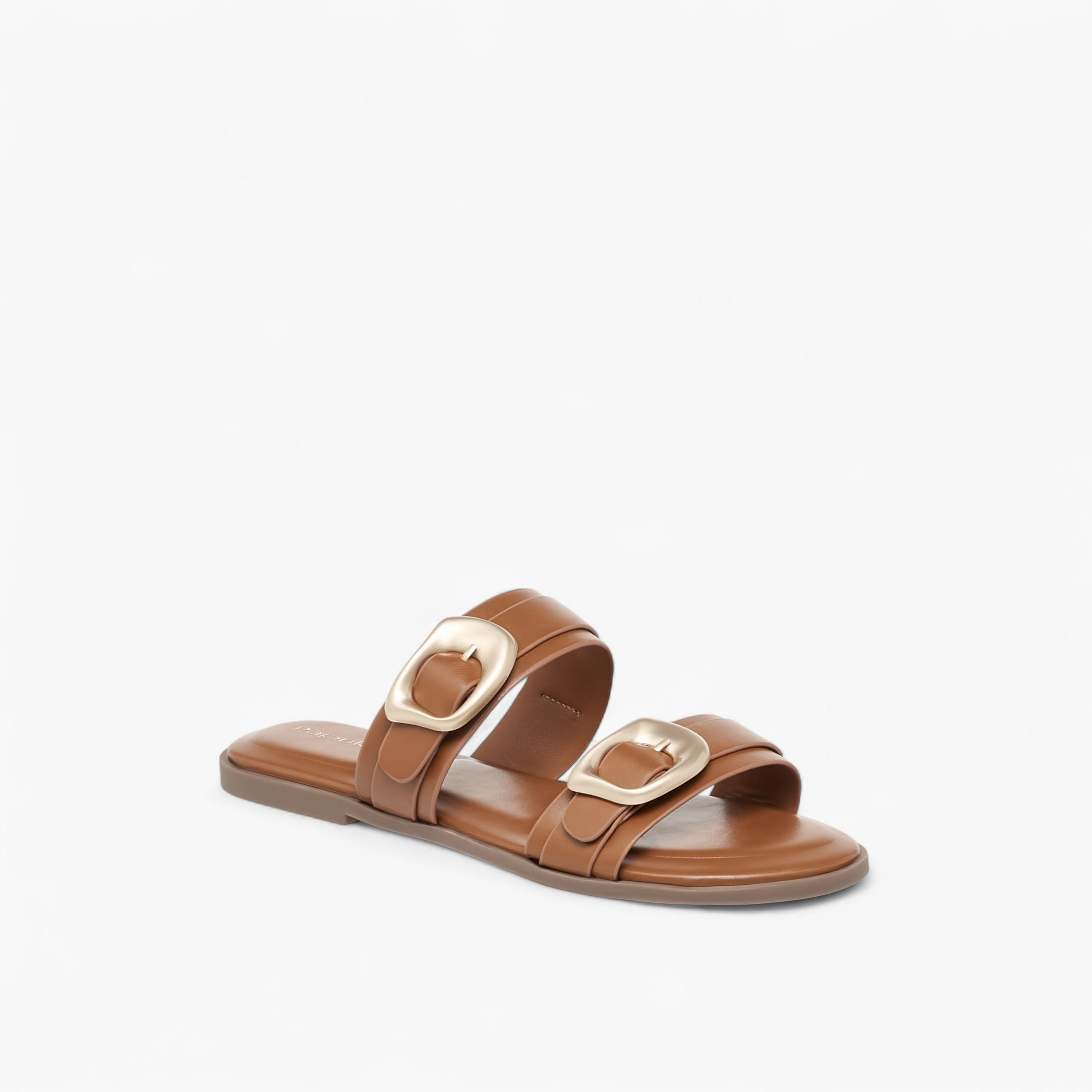 Paprika Solid Open Toe Sandals with Buckle Accent-women-shoes-flats-sandals-image-2