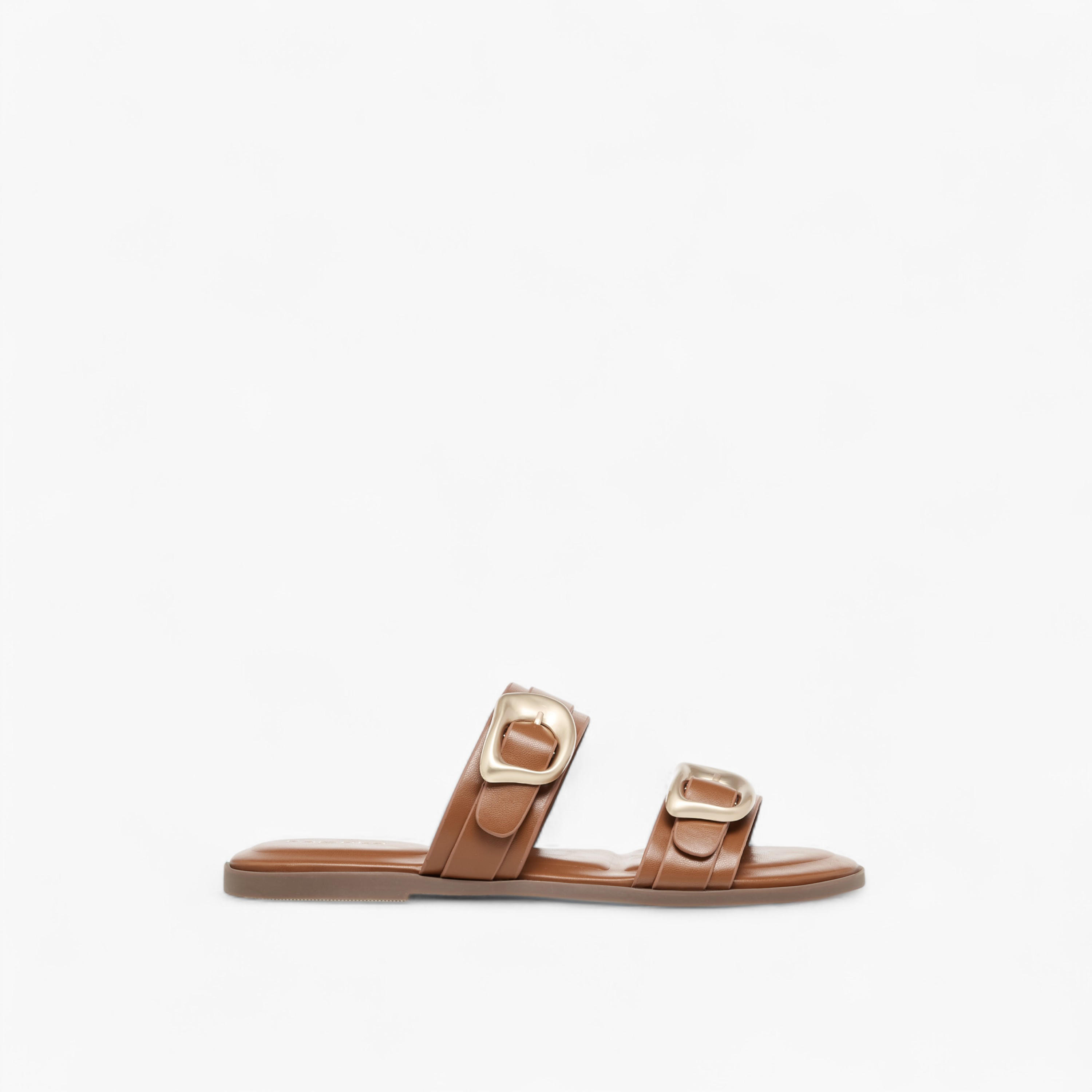 Paprika Solid Open Toe Sandals with Buckle Accent-women-shoes-flats-sandals-image-3