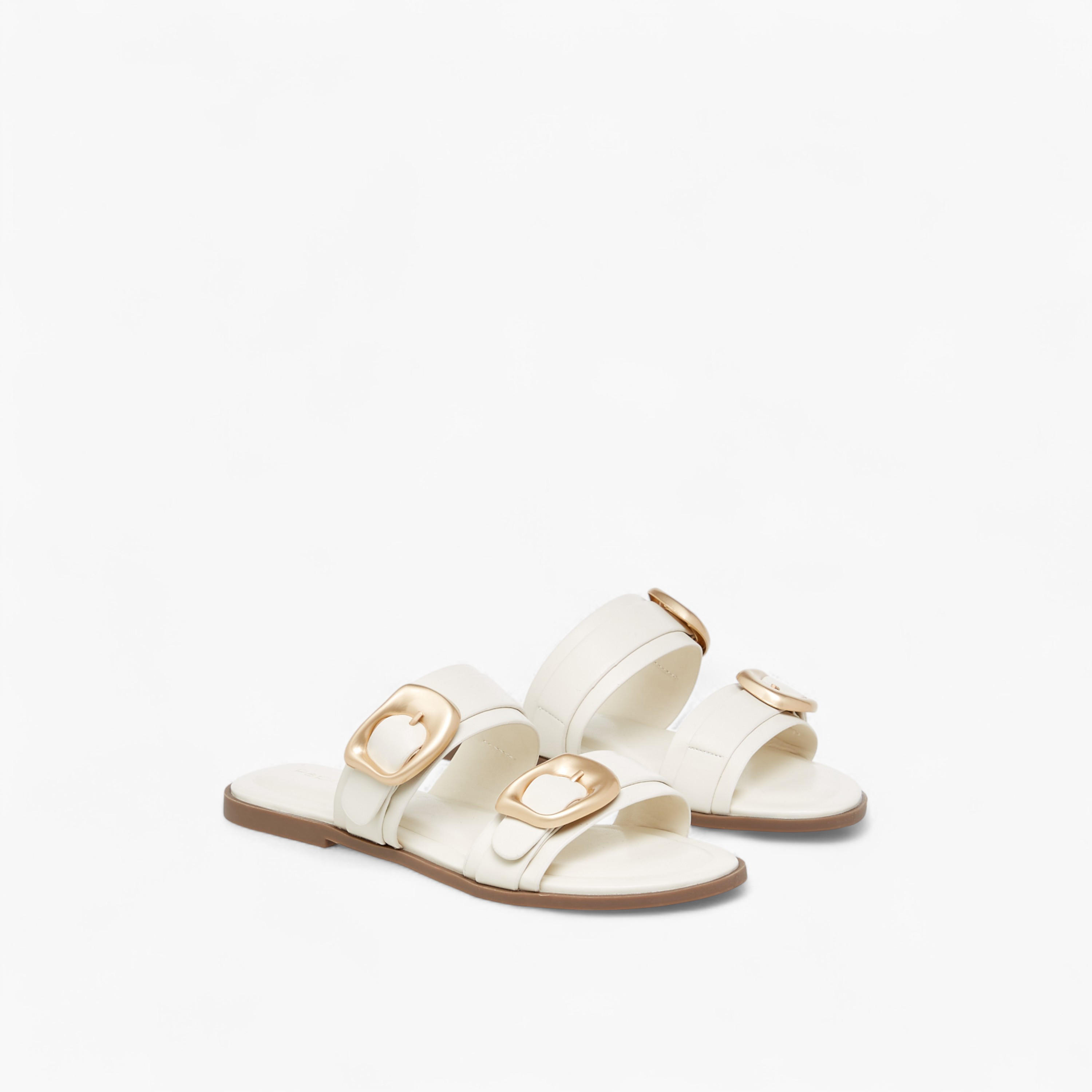 Paprika Solid Open Toe Sandals with Buckle Accent-women-shoes-flats-sandals-image-1