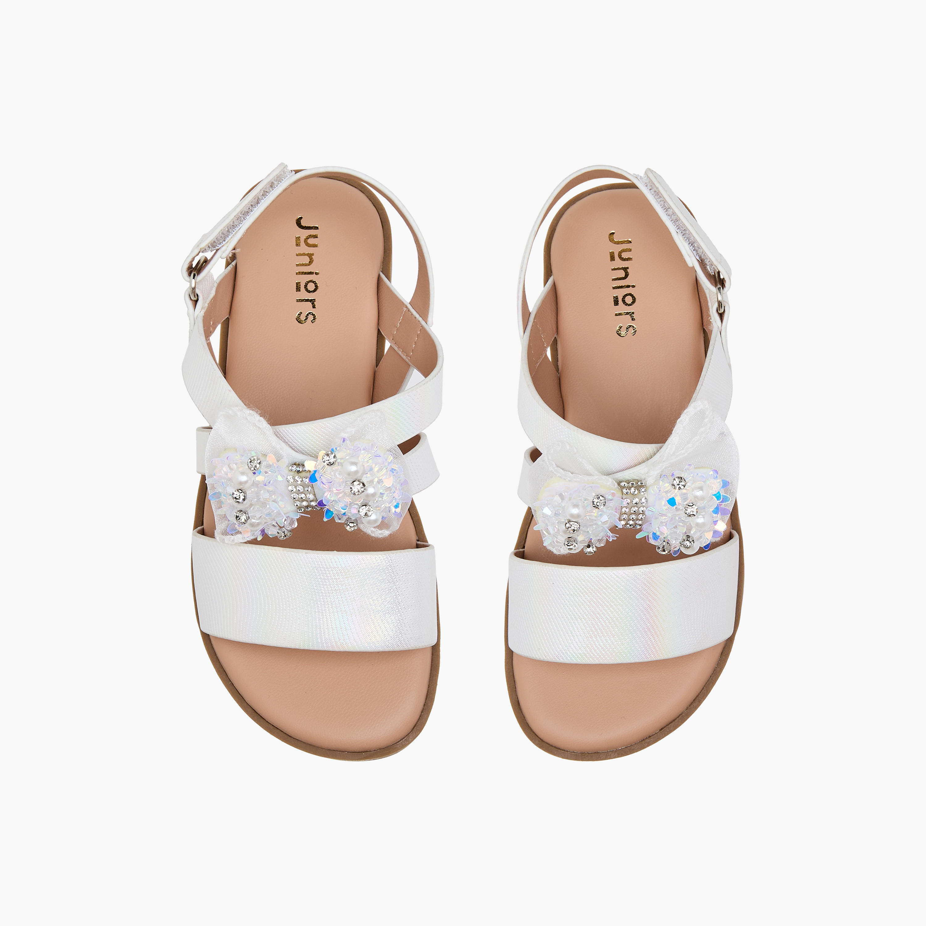 Juniors Solid Open Toe Sandals with Hook and Loop Closure-girls-shoes-sandals-image-1