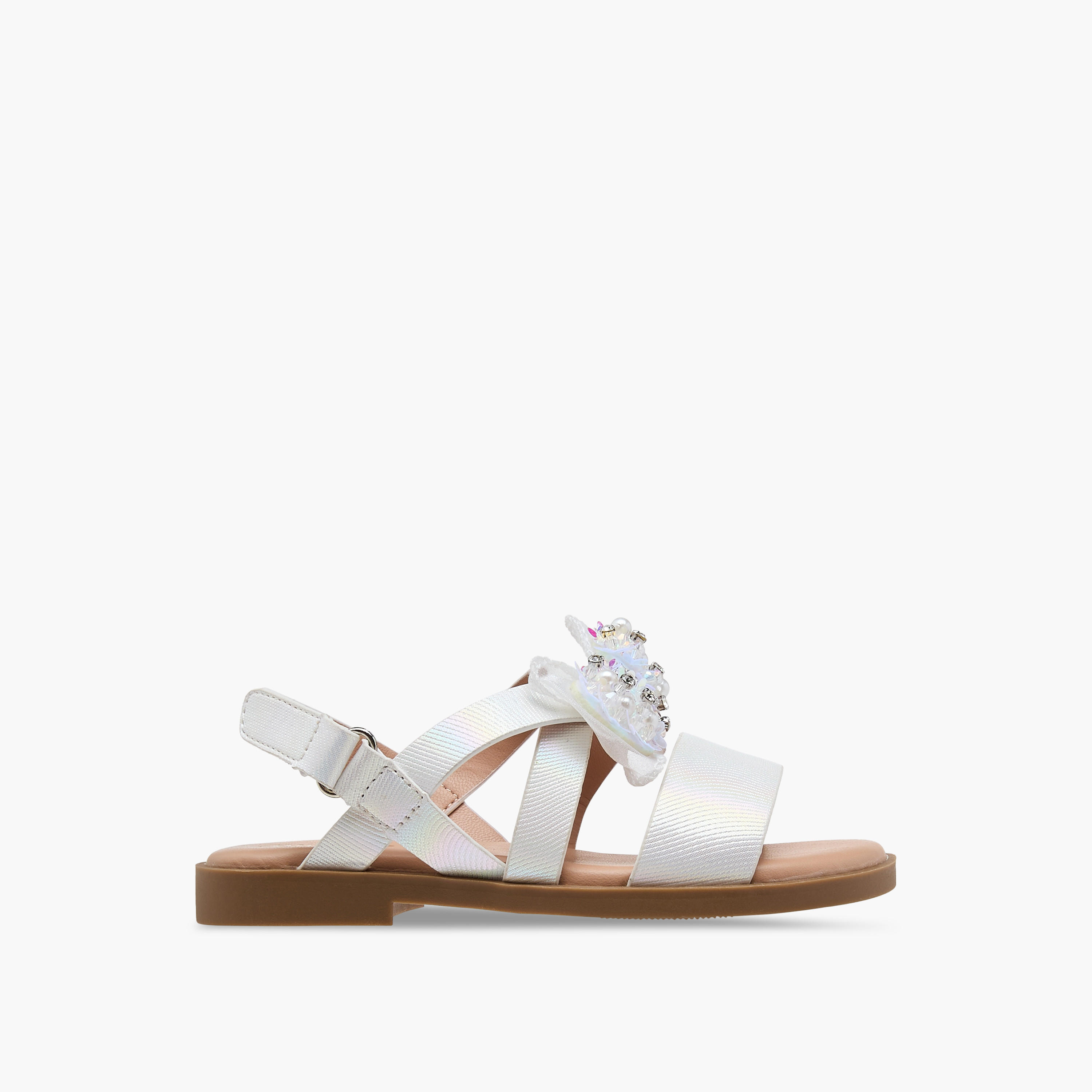 Juniors Solid Open Toe Sandals with Hook and Loop Closure-girls-shoes-sandals-image-2