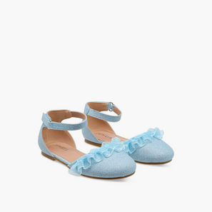 Juniors Glitter Embellished Ballerina Shoes with Hook and Loop Closure-girls-shoes-ballerinas-image-1