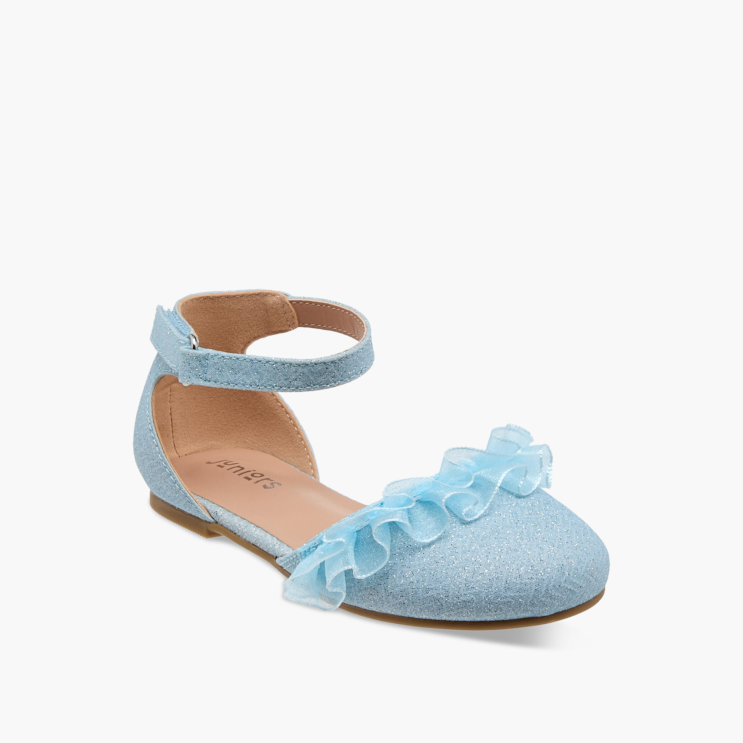 Juniors Glitter Embellished Ballerina Shoes with Hook and Loop Closure-girls-shoes-sandals-image-2