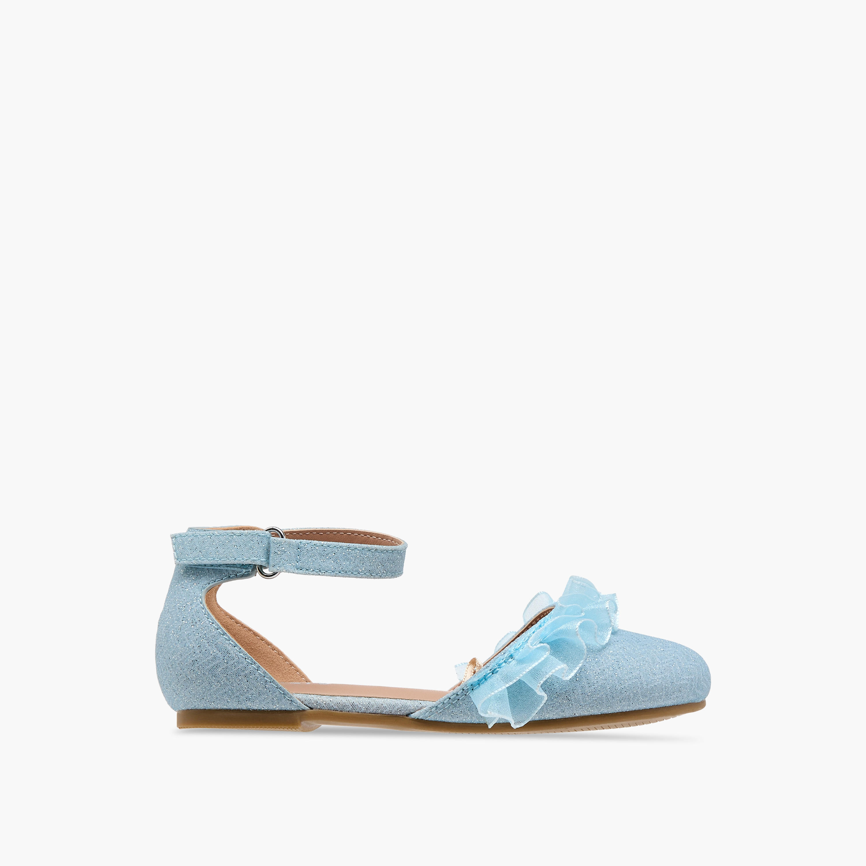 Juniors Glitter Embellished Ballerina Shoes with Hook and Loop Closure-girls-shoes-sandals-image-3