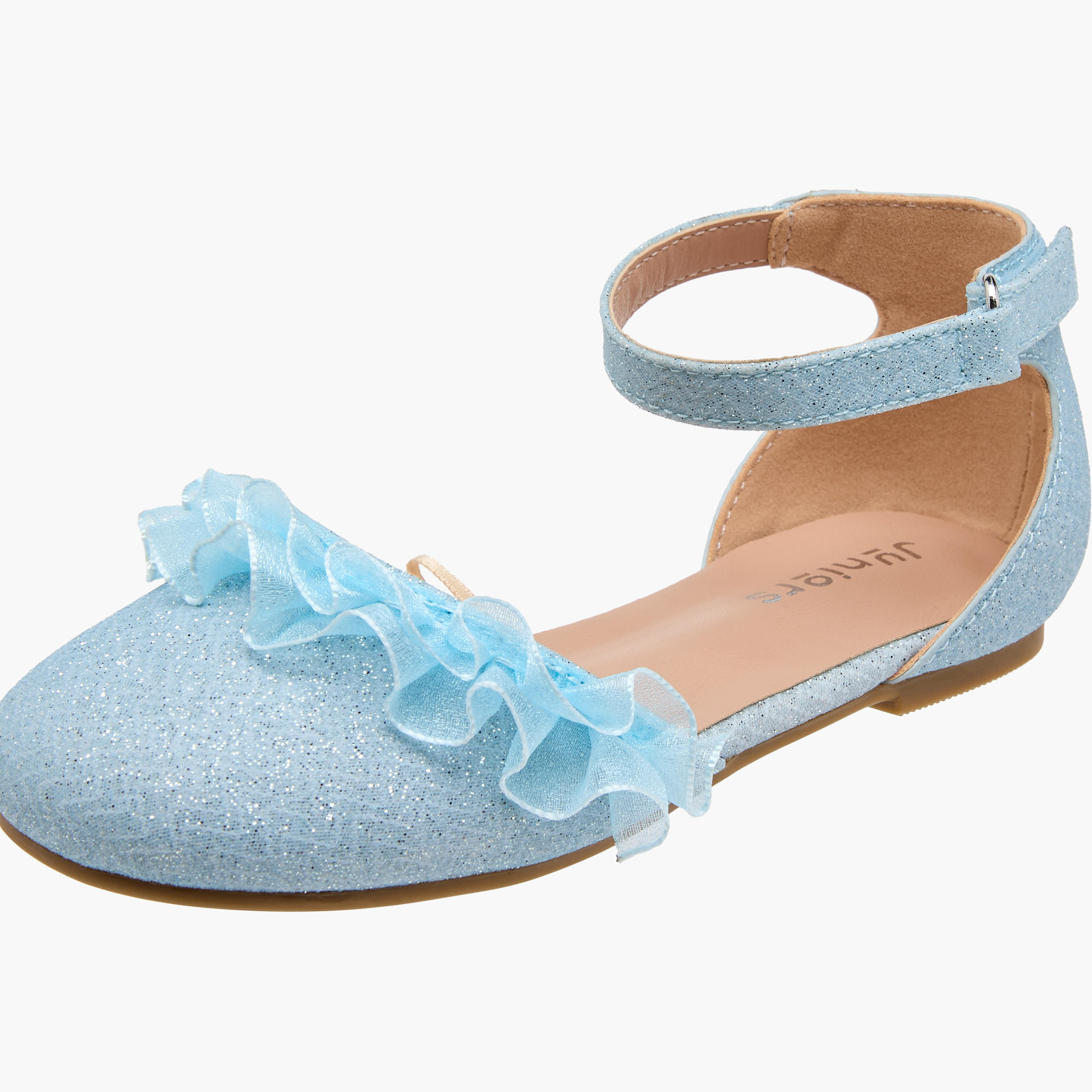 Juniors Glitter Embellished Ballerina Shoes with Hook and Loop Closure-girls-shoes-sandals-image-6