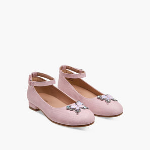 Juniors Butterfly Embellished Ballerina Shoes with Hook and Loop Closure-girls-shoes-ballerinas-image-1