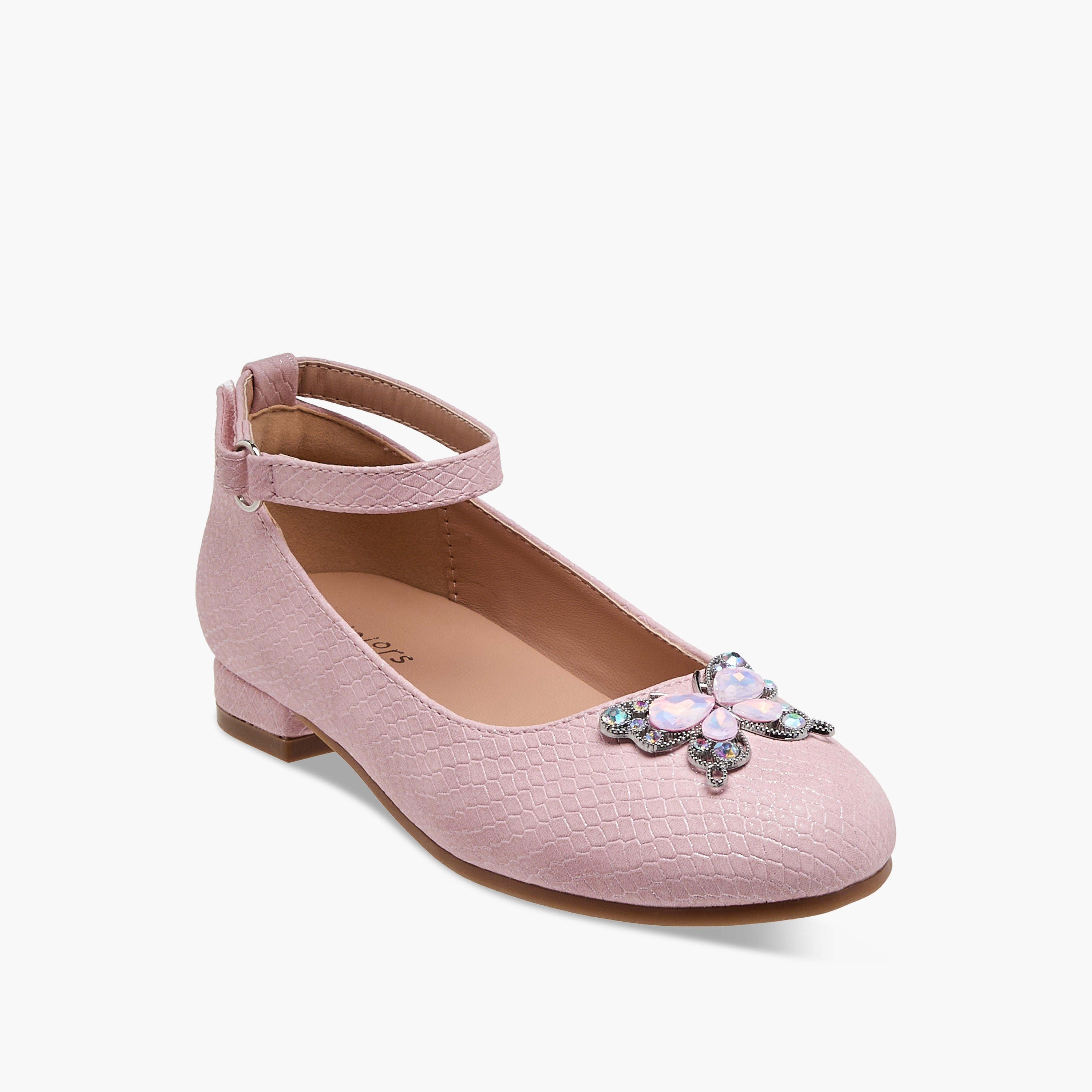 Juniors Butterfly Embellished Ballerina Shoes with Hook and Loop Closure-girls-shoes-ballerinas-image-2