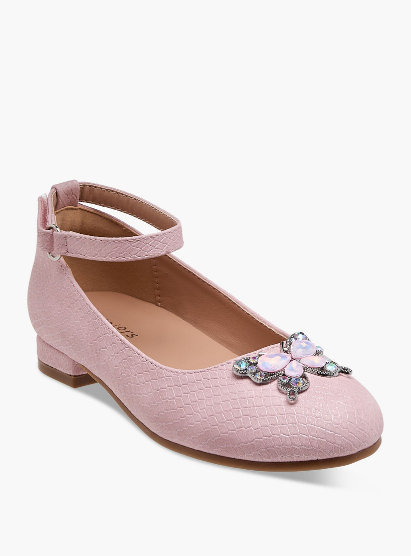 Juniors Butterfly Embellished Ballerina Shoes with Hook and Loop Closure-girls-shoes-ballerinas-image-2