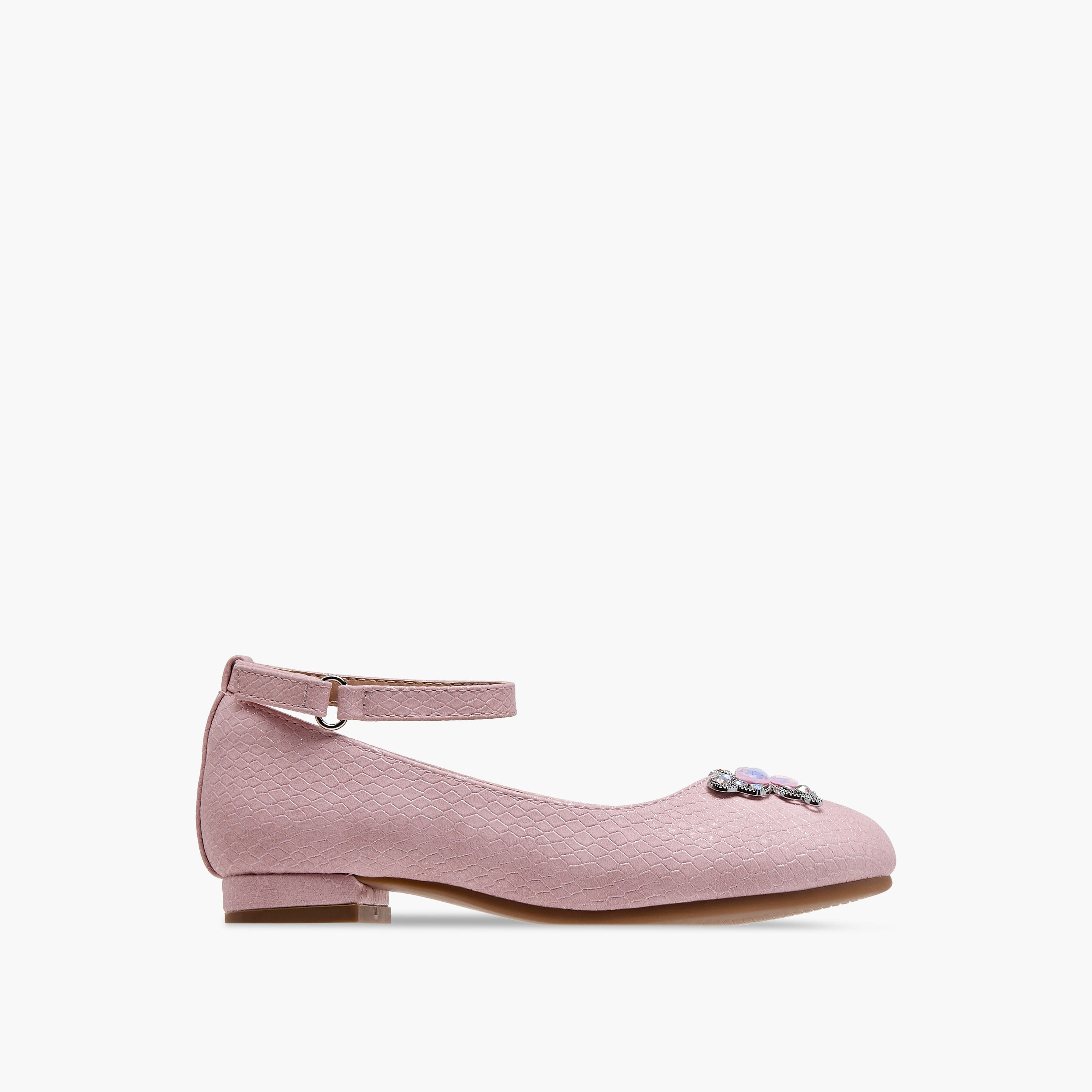 Juniors Butterfly Embellished Ballerina Shoes with Hook and Loop Closure-girls-shoes-ballerinas-image-3