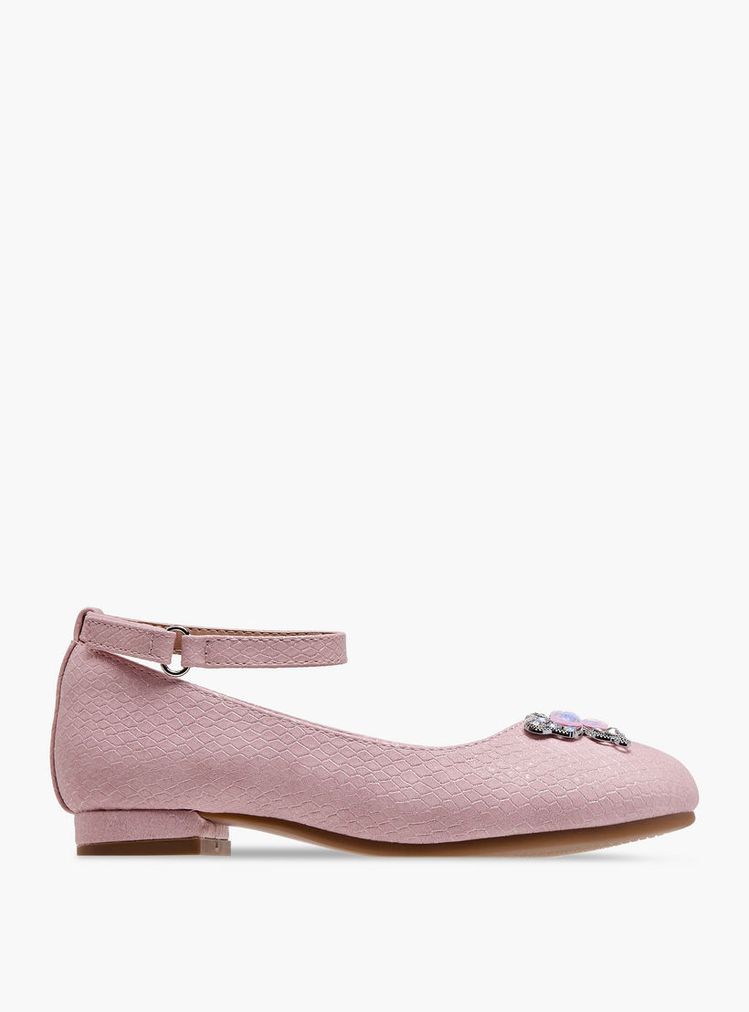 Juniors Butterfly Embellished Ballerina Shoes with Hook and Loop Closure-girls-shoes-ballerinas-image-3