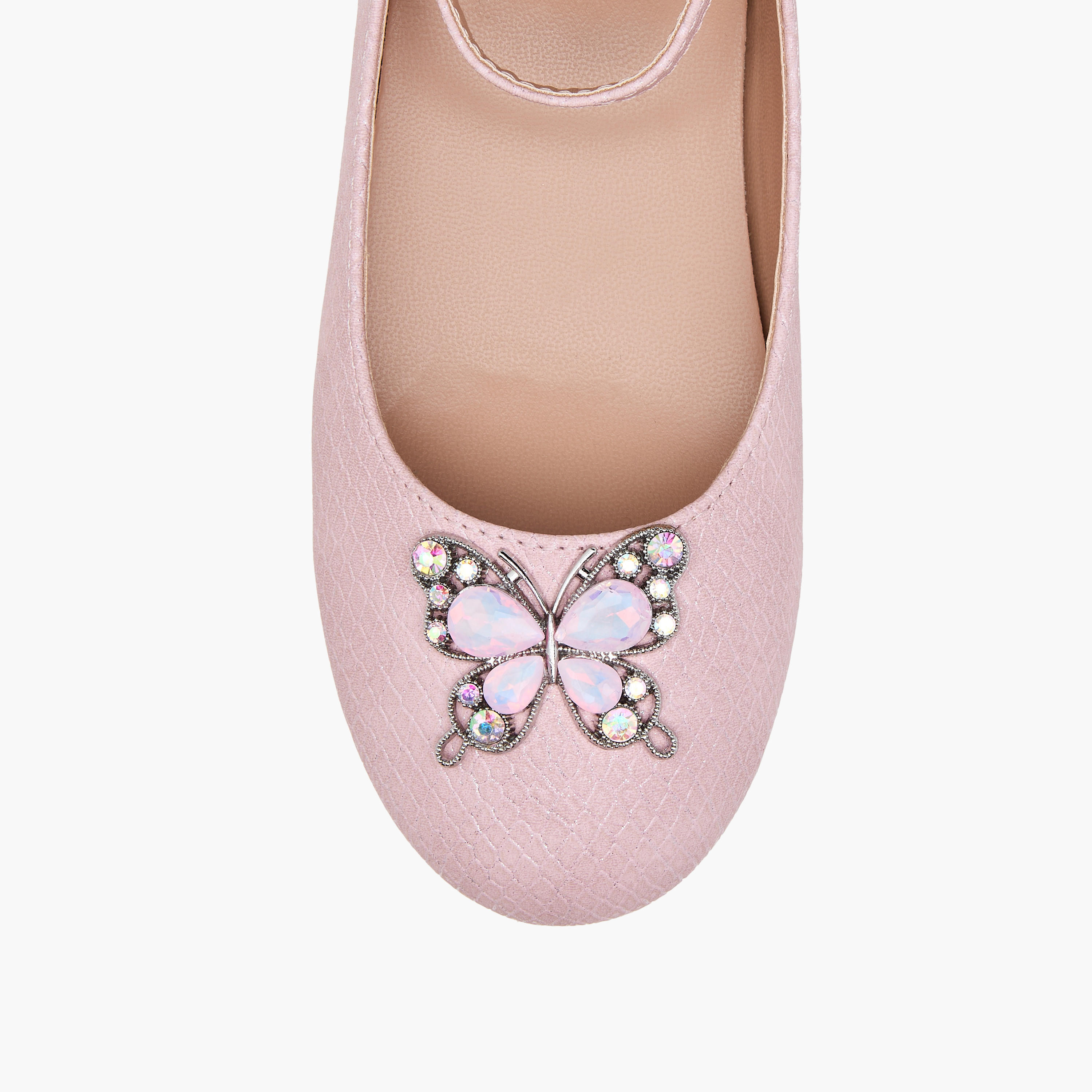Juniors Butterfly Embellished Ballerina Shoes with Hook and Loop Closure-girls-shoes-ballerinas-image-4