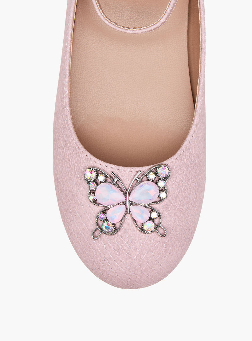 Juniors Butterfly Embellished Ballerina Shoes with Hook and Loop Closure-girls-shoes-ballerinas-image-4