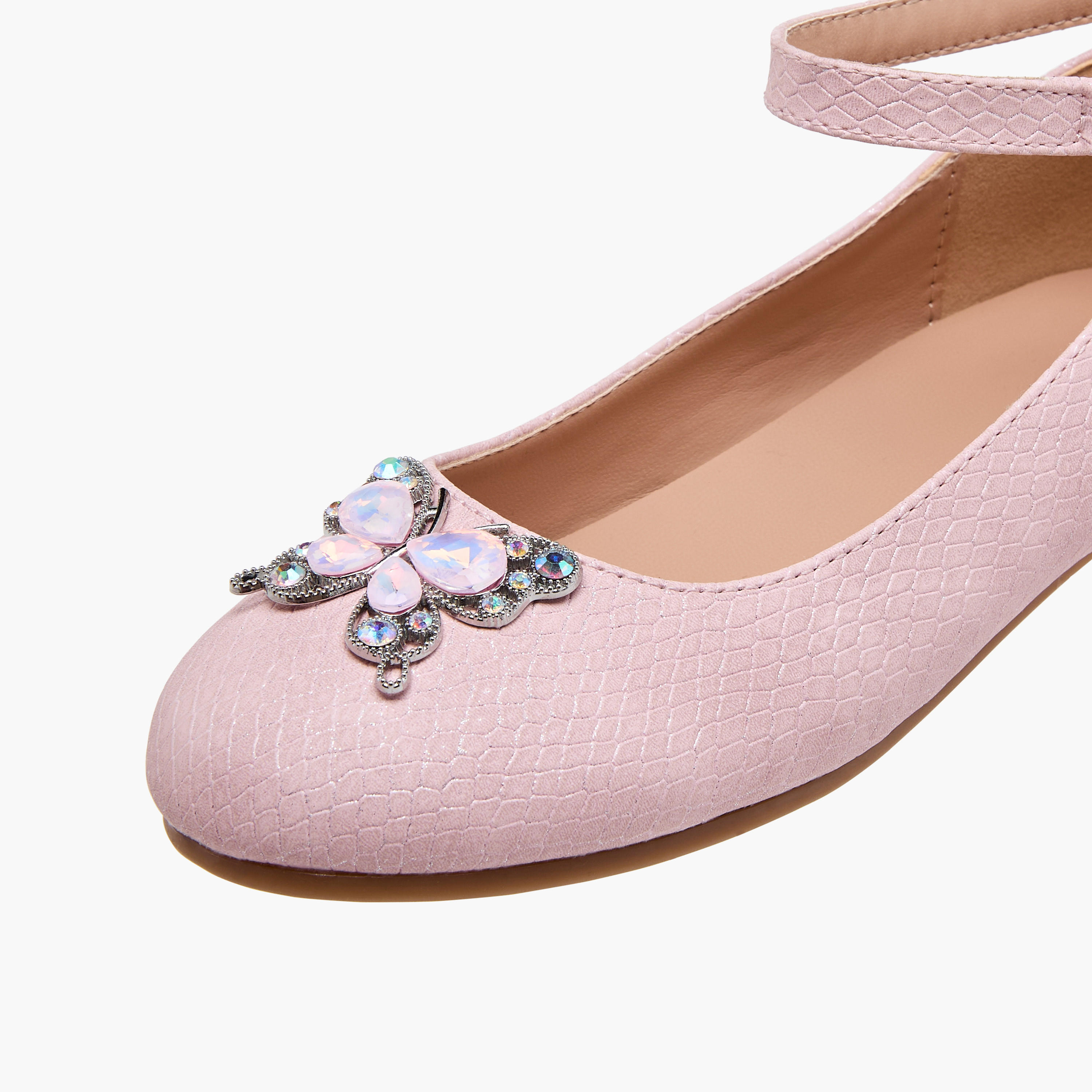 Juniors Butterfly Embellished Ballerina Shoes with Hook and Loop Closure-girls-shoes-ballerinas-image-6