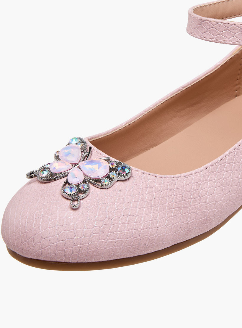 Juniors Butterfly Embellished Ballerina Shoes with Hook and Loop Closure-girls-shoes-ballerinas-image-6