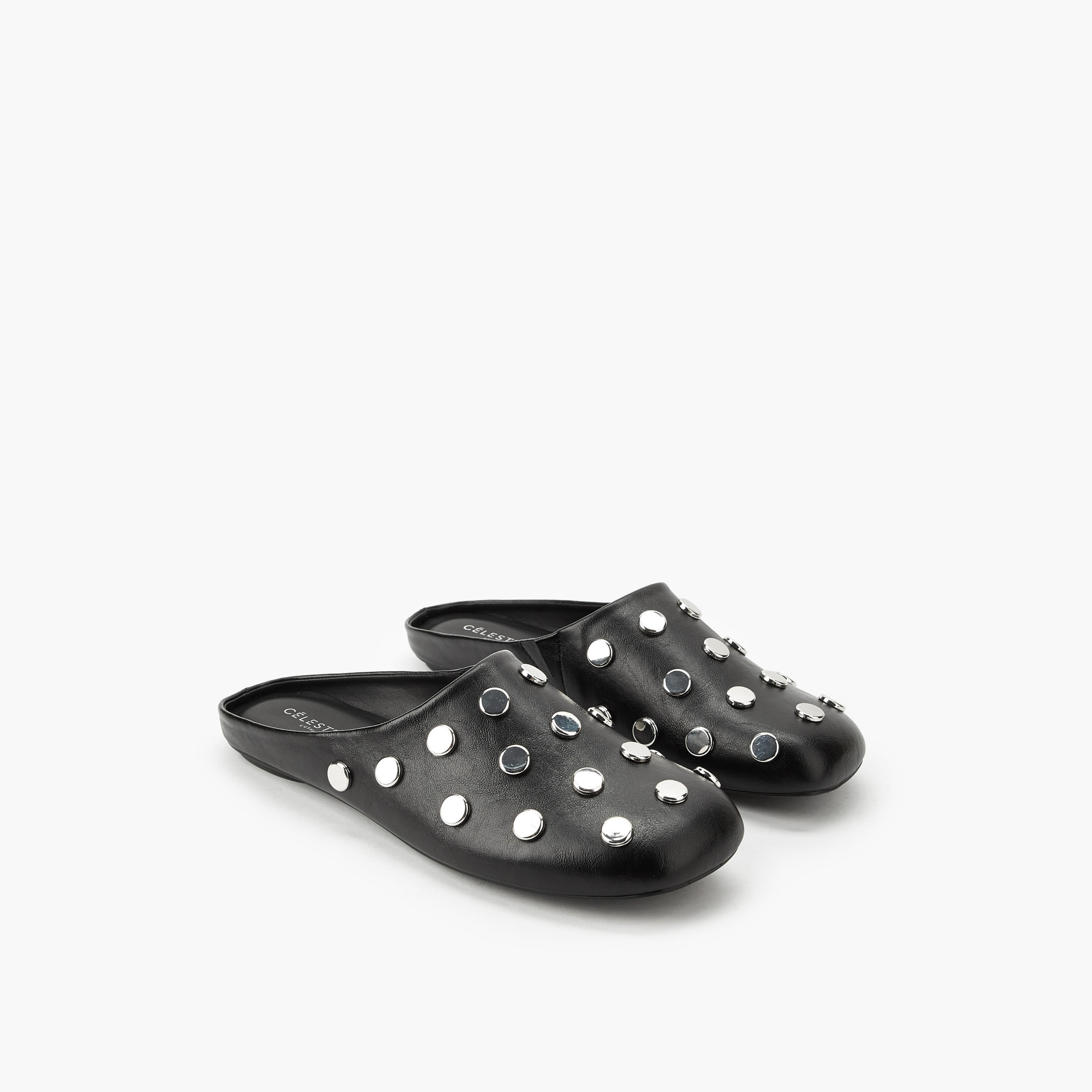 حذاء ميول سهل الارتداء بترصيعات للنساء من سيليست-women-shoes-flats-mules-image-1