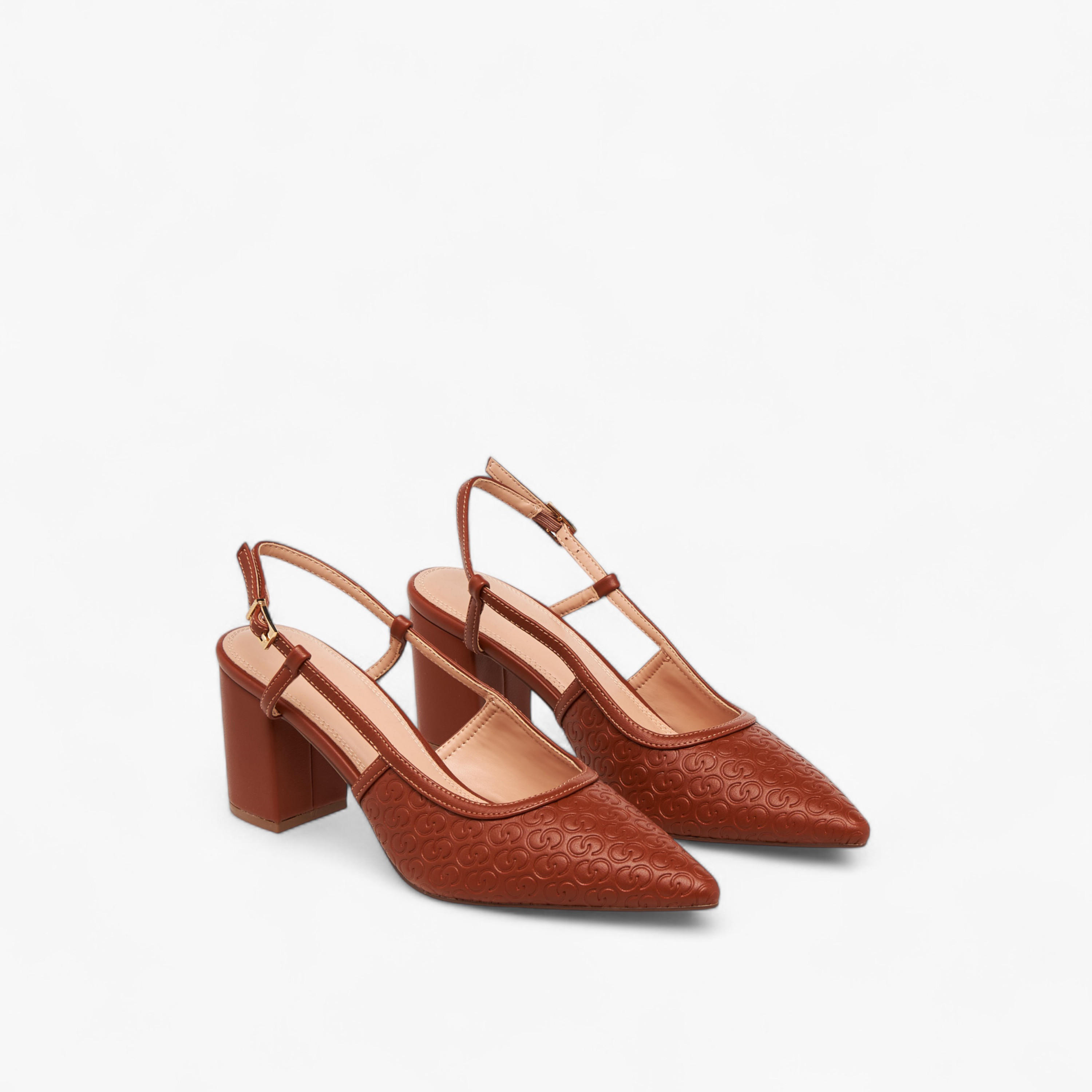 حذاء بنقوش مونوجرام ومقدمة مدببة وكعب سميك للنساء من سيليست-women-shoes-heels-image-1