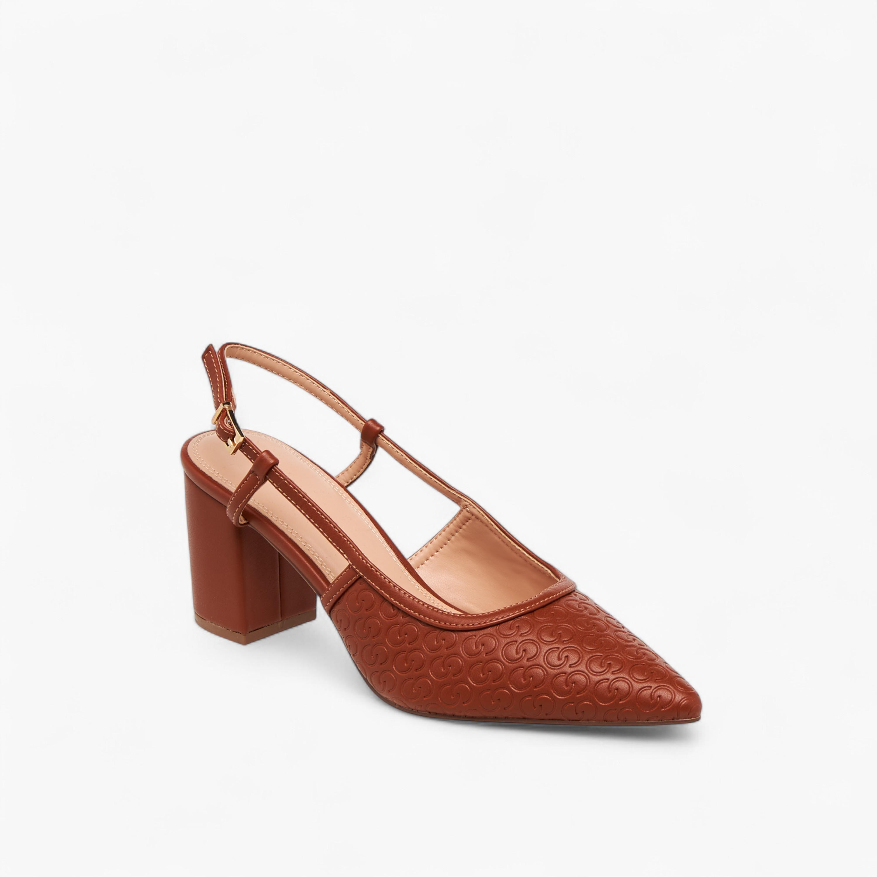 حذاء بنقوش مونوجرام ومقدمة مدببة وكعب سميك للنساء من سيليست-women-shoes-heels-image-2