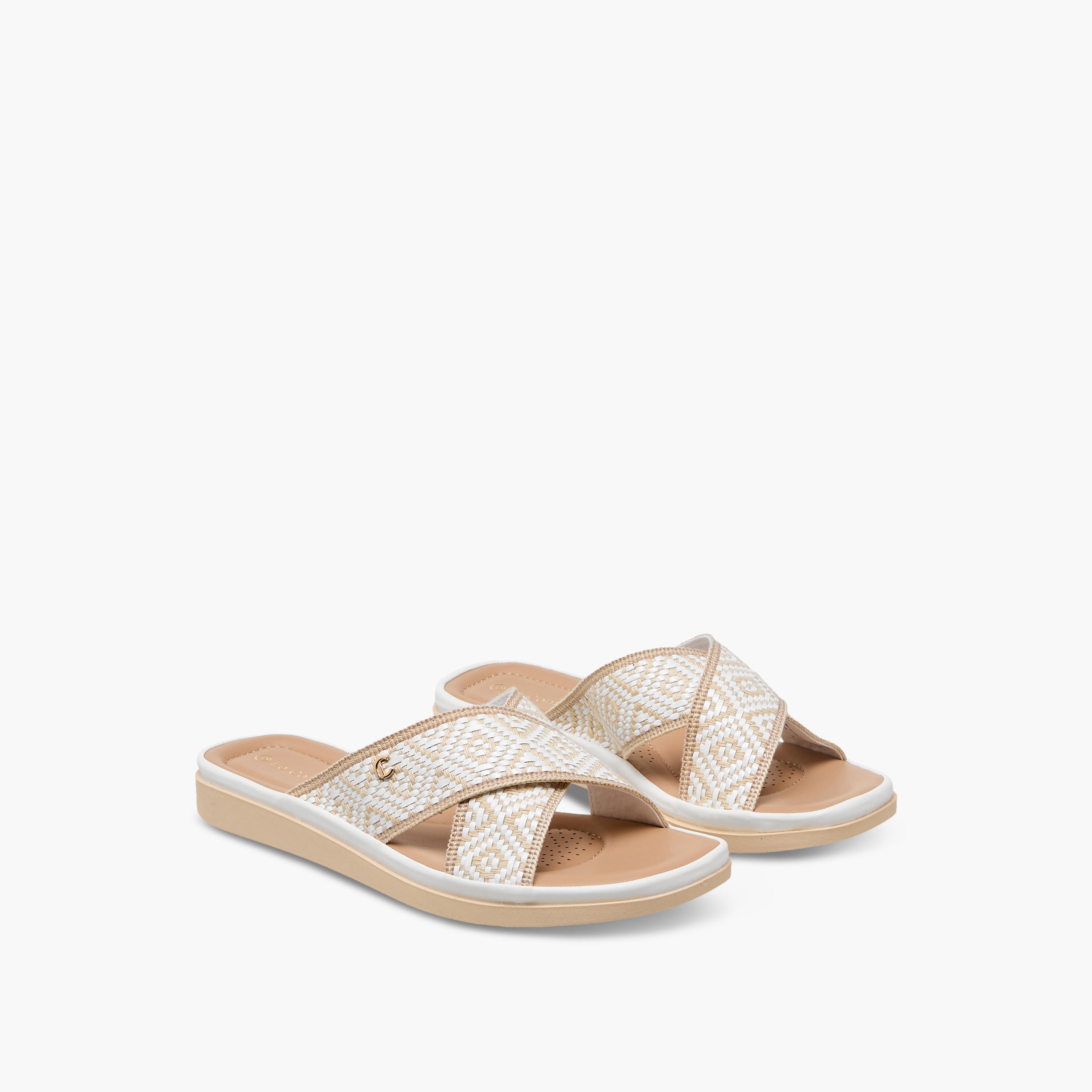 Le Confort Women Textured Cross Strap Comfort Sandals-women-shoes-flats-sandals-image-1